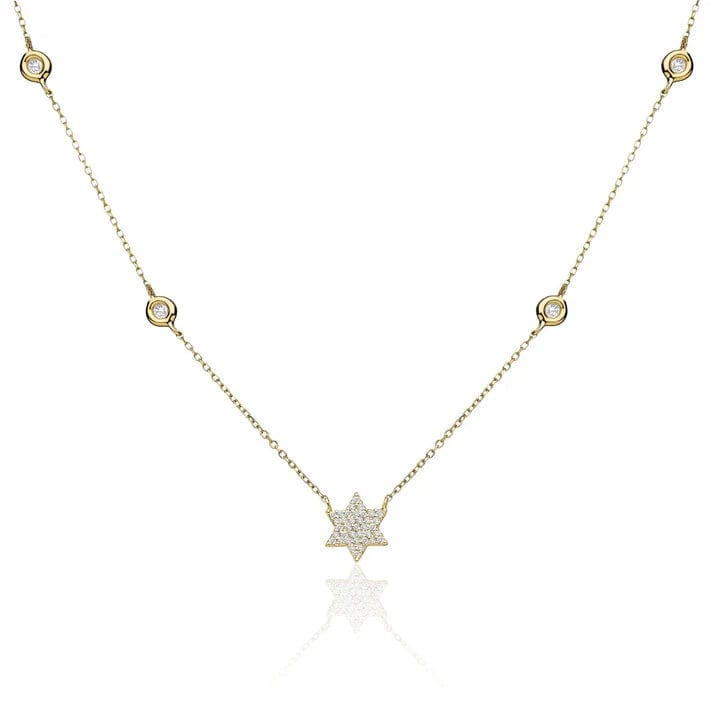 Star of David Necklace with Diamond Chain - 14k Yellow, White or Rose Gold、mySite、topwebapps