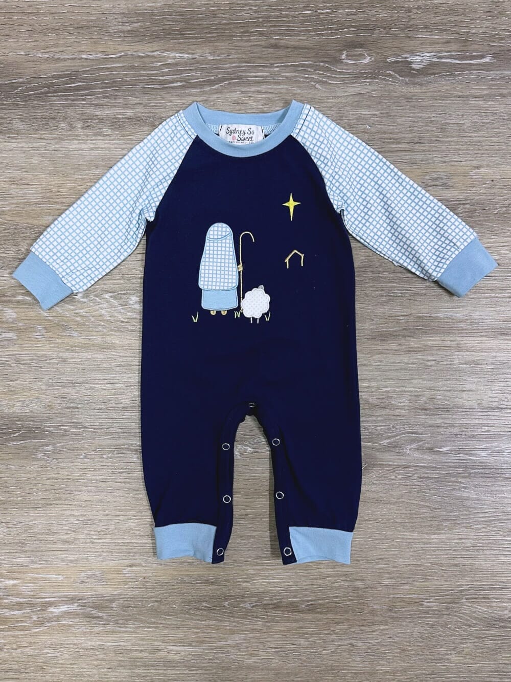 Shepherds Keep Watch Blue Boys Christmas Baby Romper、mySite、camillekostekn