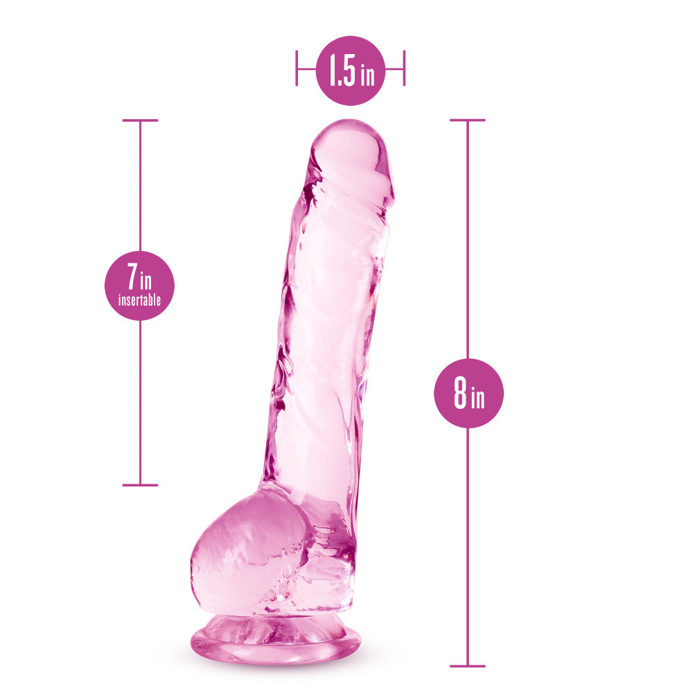 Naturally Yours By Blush® | Realistic Rose 8-Inch Long Dildo With Balls & Suction Cup Base、mySite、bottomscart