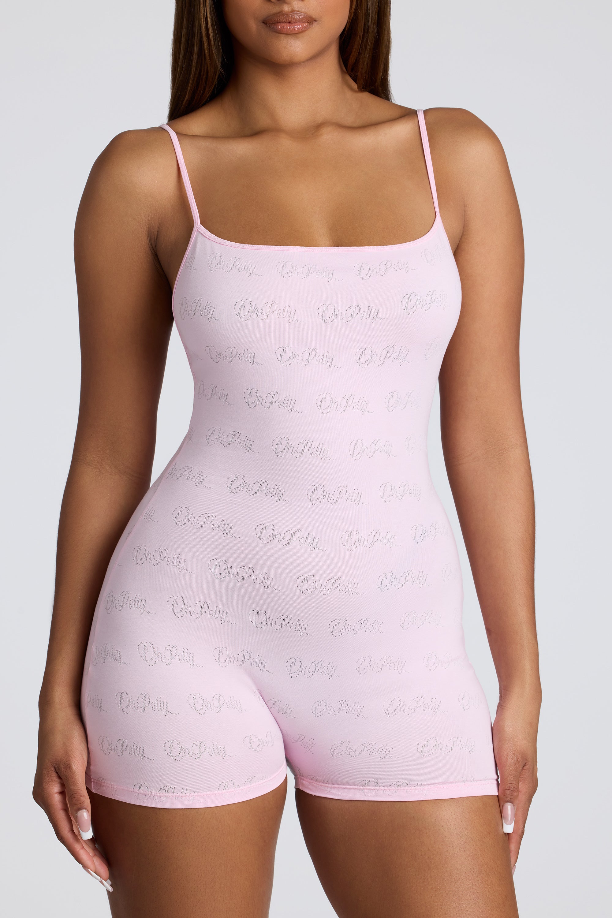 Strappy Low Back Pointelle Romper in Baby Pink、mySite、solidvoid