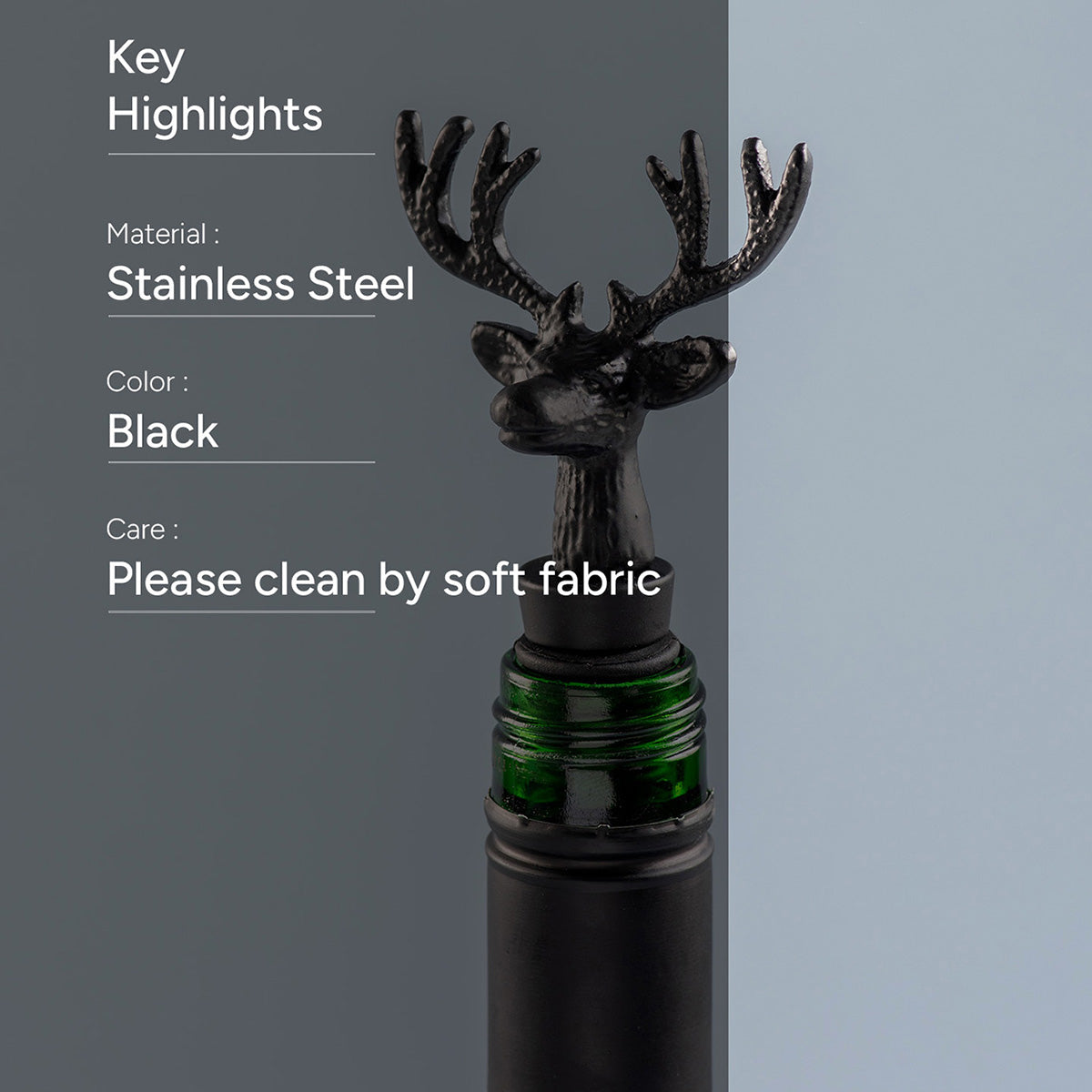 Stainless Steel Bottle Stoper | Deer Shape | Black、mySite、camillekostekn