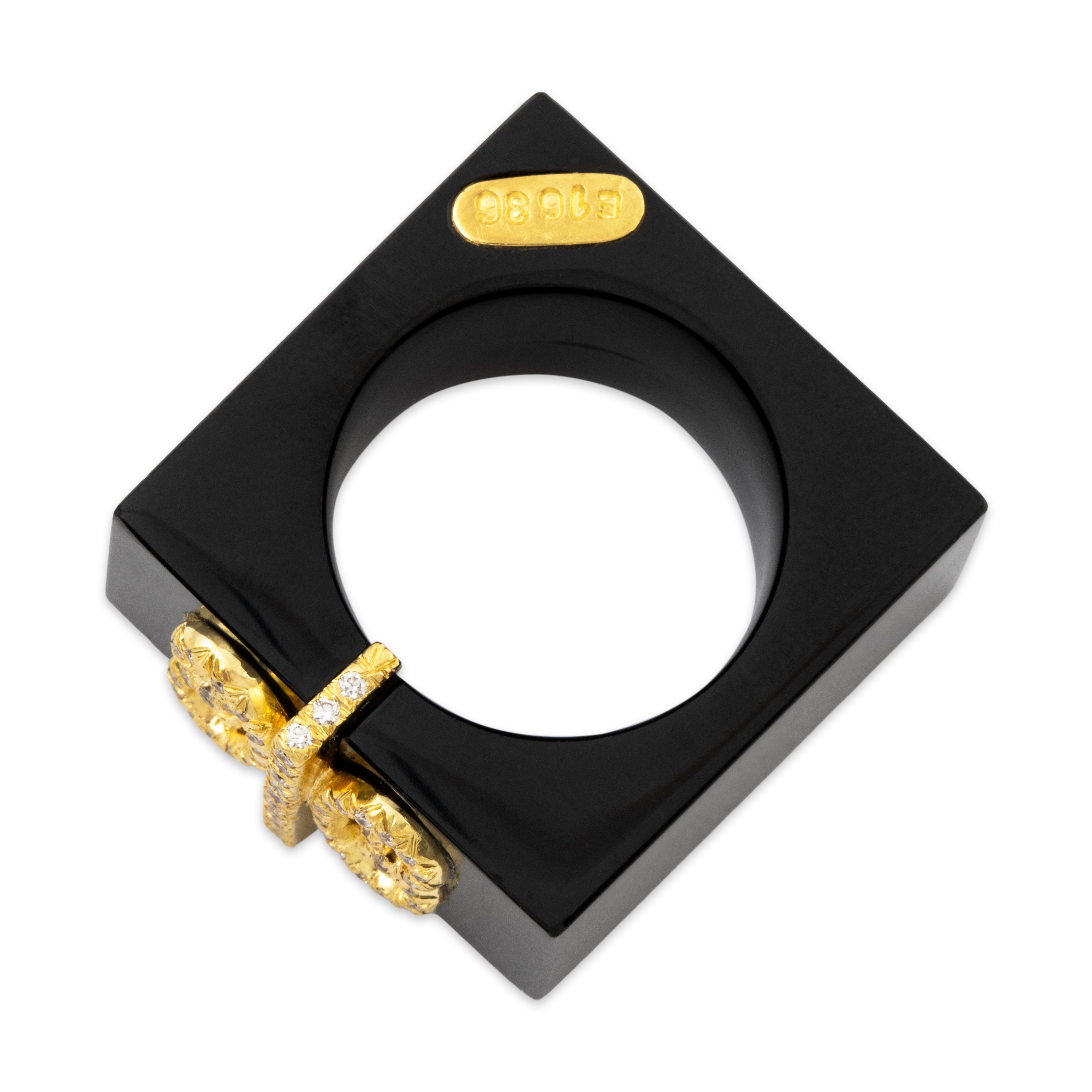 Vintage Henry Dunay 18k Yellow Gold Black Jade .496cttw Diamond Ring 6.75、mySite、hinf8tx79