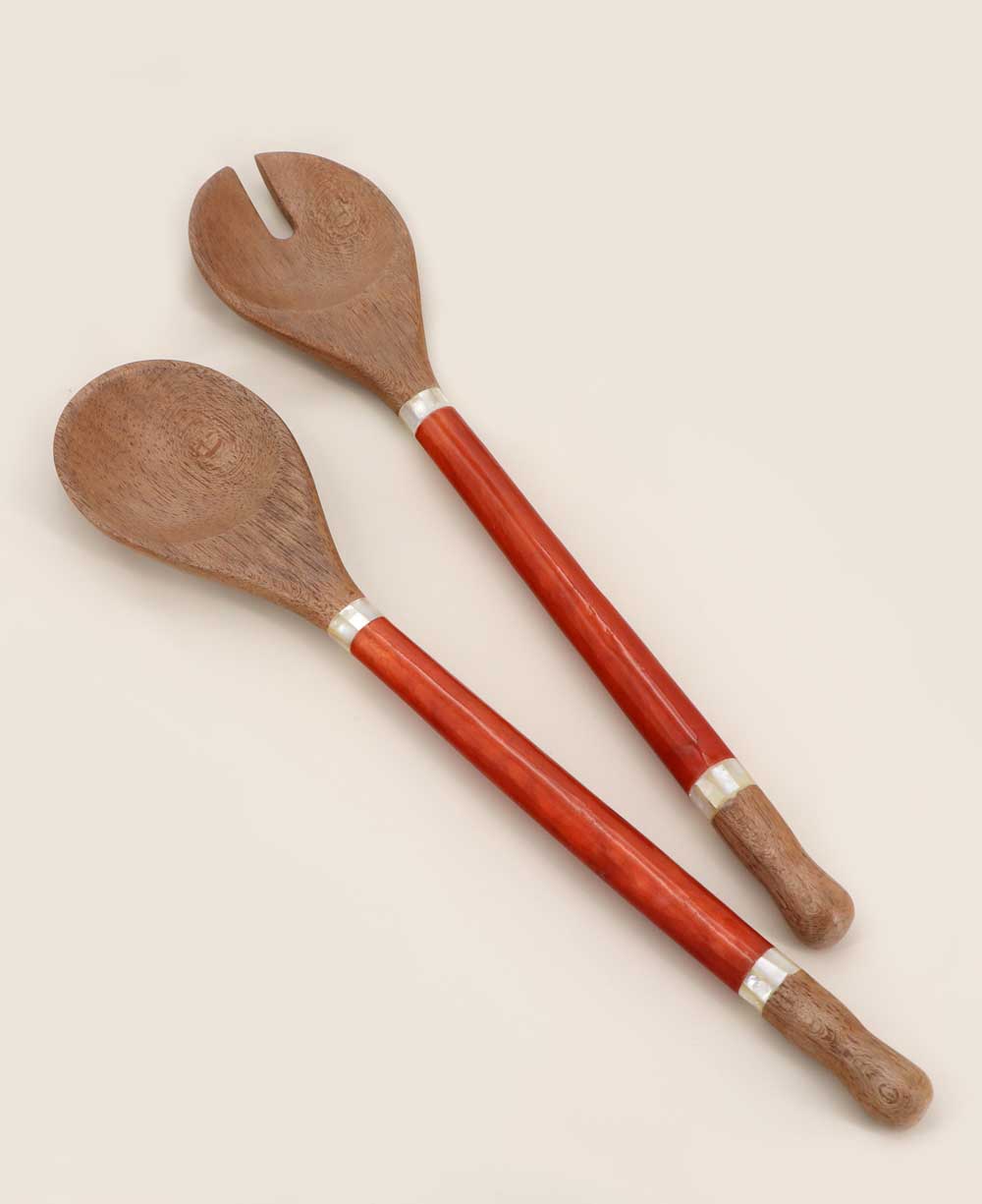 Red-Orange Capiz Shell and Wood Salad Servers、mySite、topwebapps