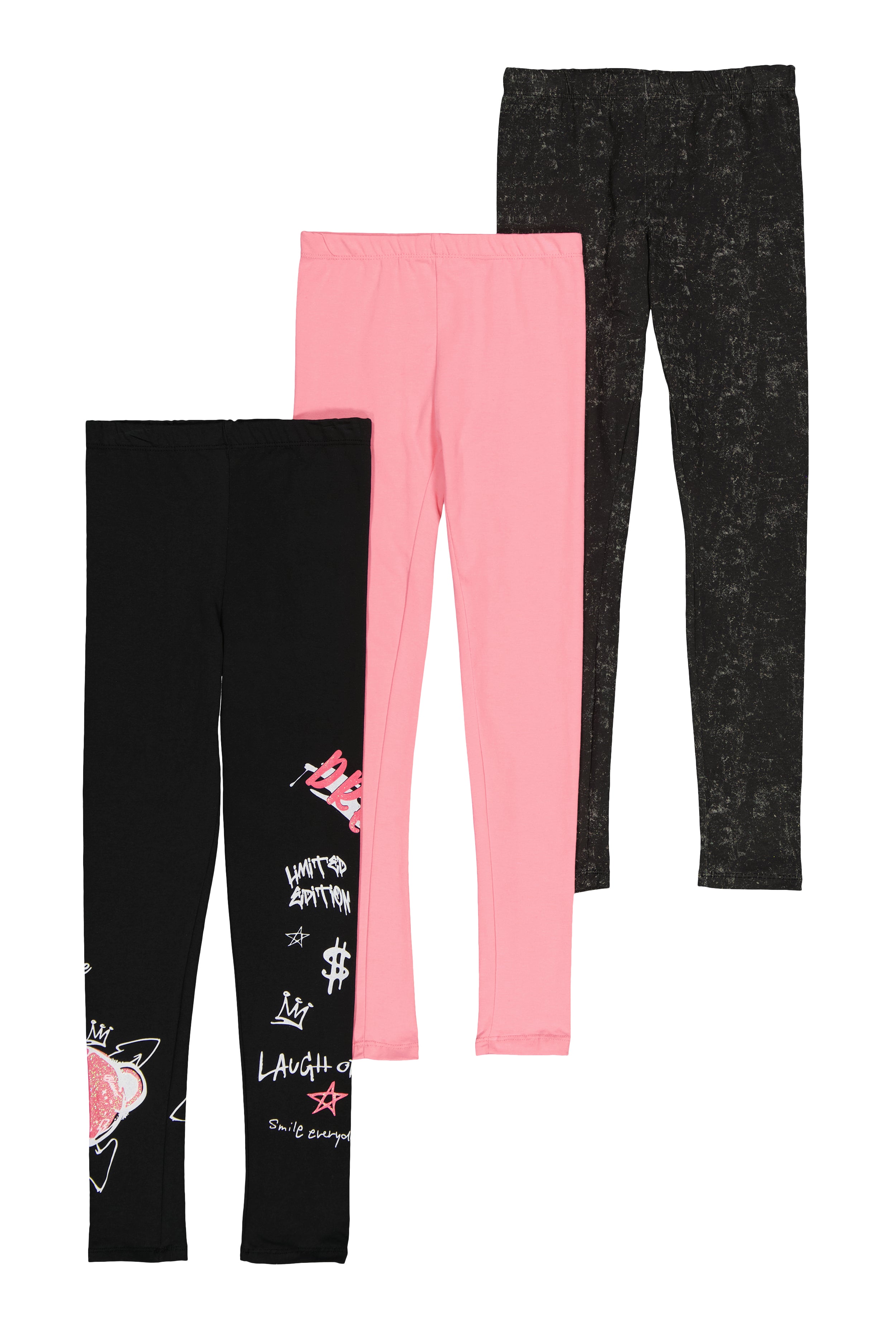 Girls Graffiti Graphic Assorted Leggings 3 Pack、mySite、camillekostekn
