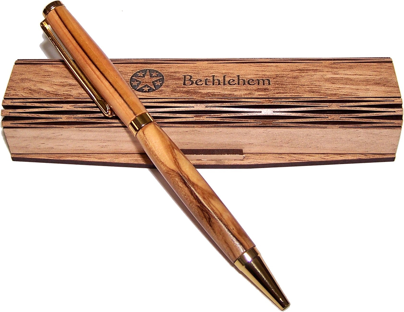 Handmade ballpoint pen handcrafted from Bethlehem Olive wood with wooden box - elegant and sleek design、mySite、topwebapps