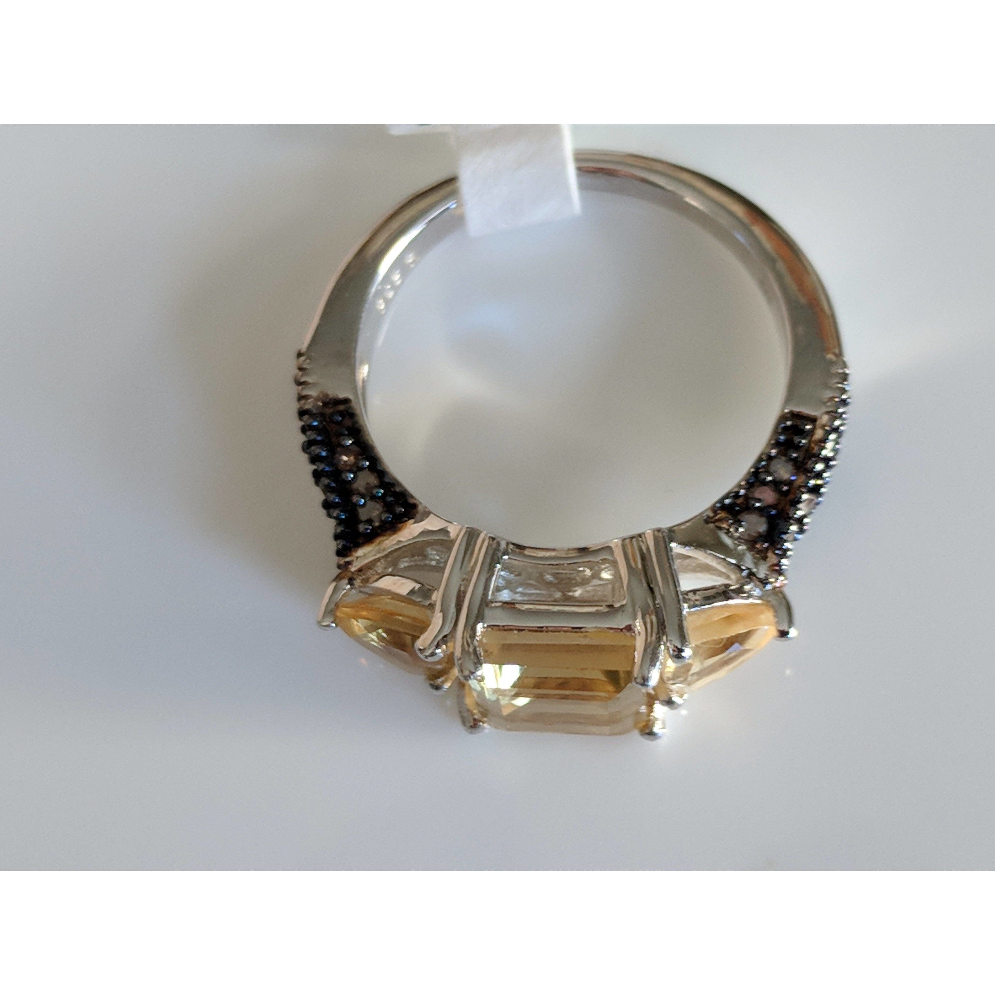 Genuine Citrine and Champagne Diamond Ring 3ct in Sterling Silver Size 7、mySite、g9winljtr