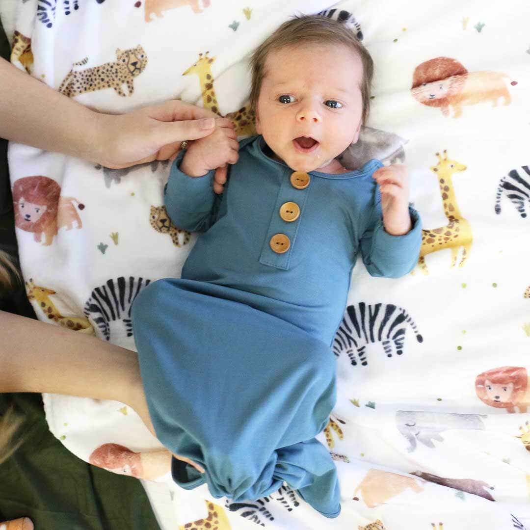  Solid Dusty Blue Bamboo Baby Knot Gown & Hat、mySite、layawaytickets