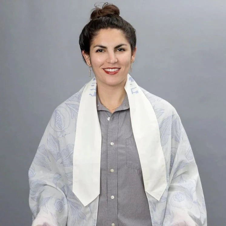 Pale Blue and White Ink Pomegranates Cotton Tallit、mySite、topwebapps