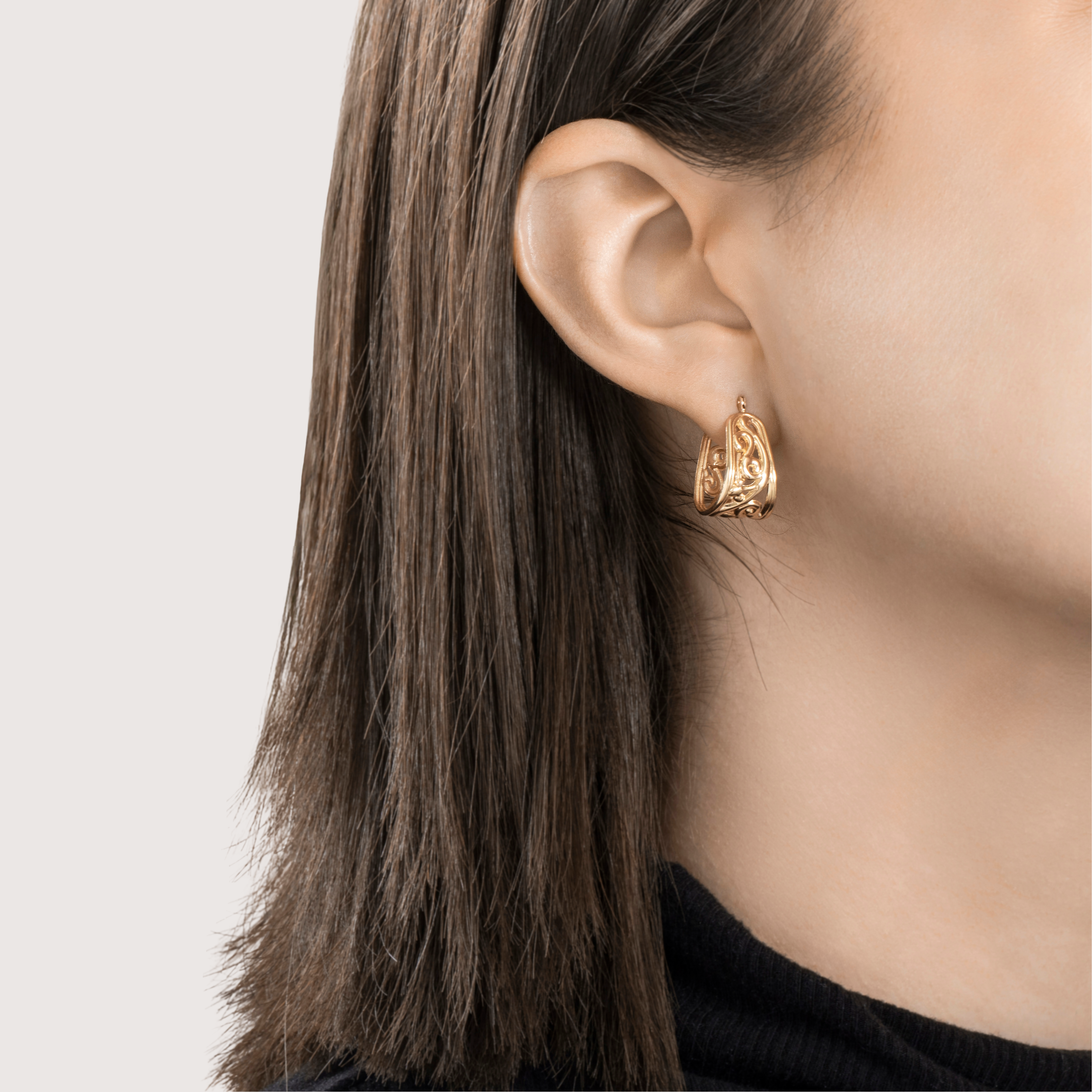 Vintage 14k Yellow Gold Swirling Openwork Hoop Earrings、mySite、hinf8tx79