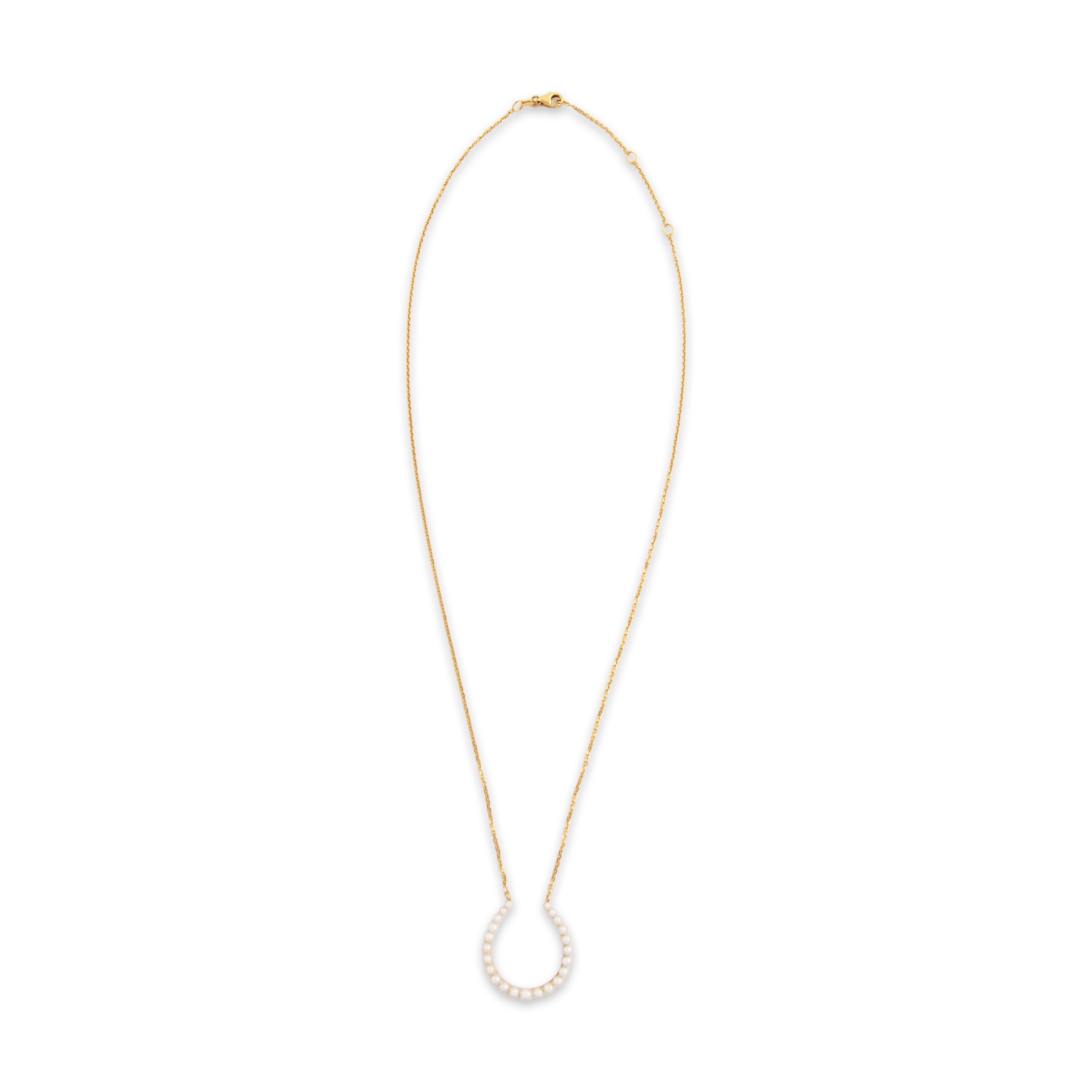 Antique Shreve & Co. 14k Yellow Gold Pearl Horseshoe Necklace 16-17-18、mySite、hinf8tx79