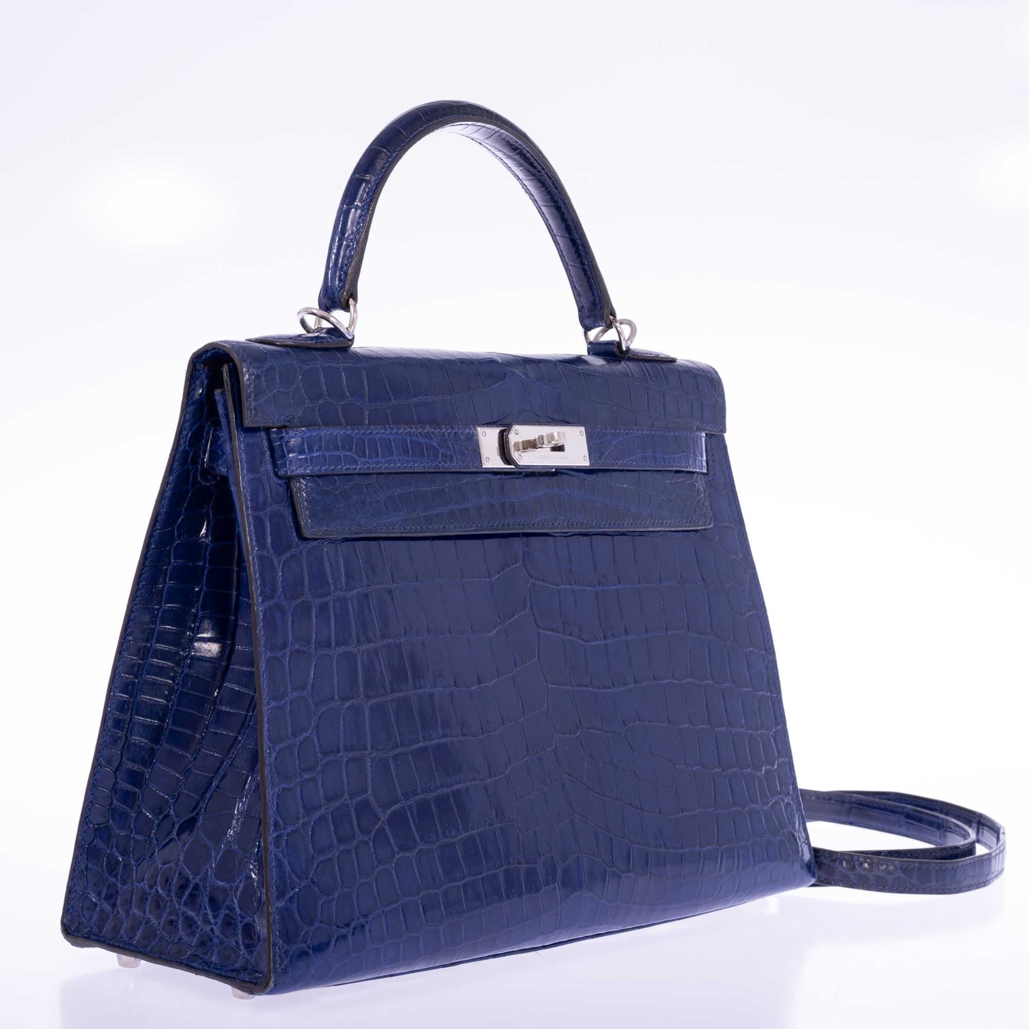Hermès Kelly 32 Sellier Blue Electric Shiny Porosus Crocodile Palladium Hardware、mySite、garminoutage.com