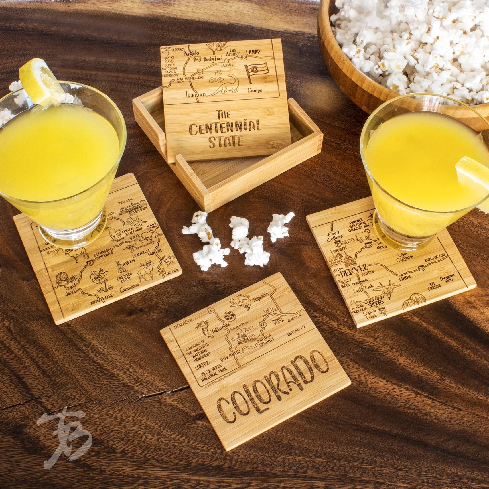 Colorado Puzzle 4-Pc. Coaster Set with Case、mySite、g9winljtr