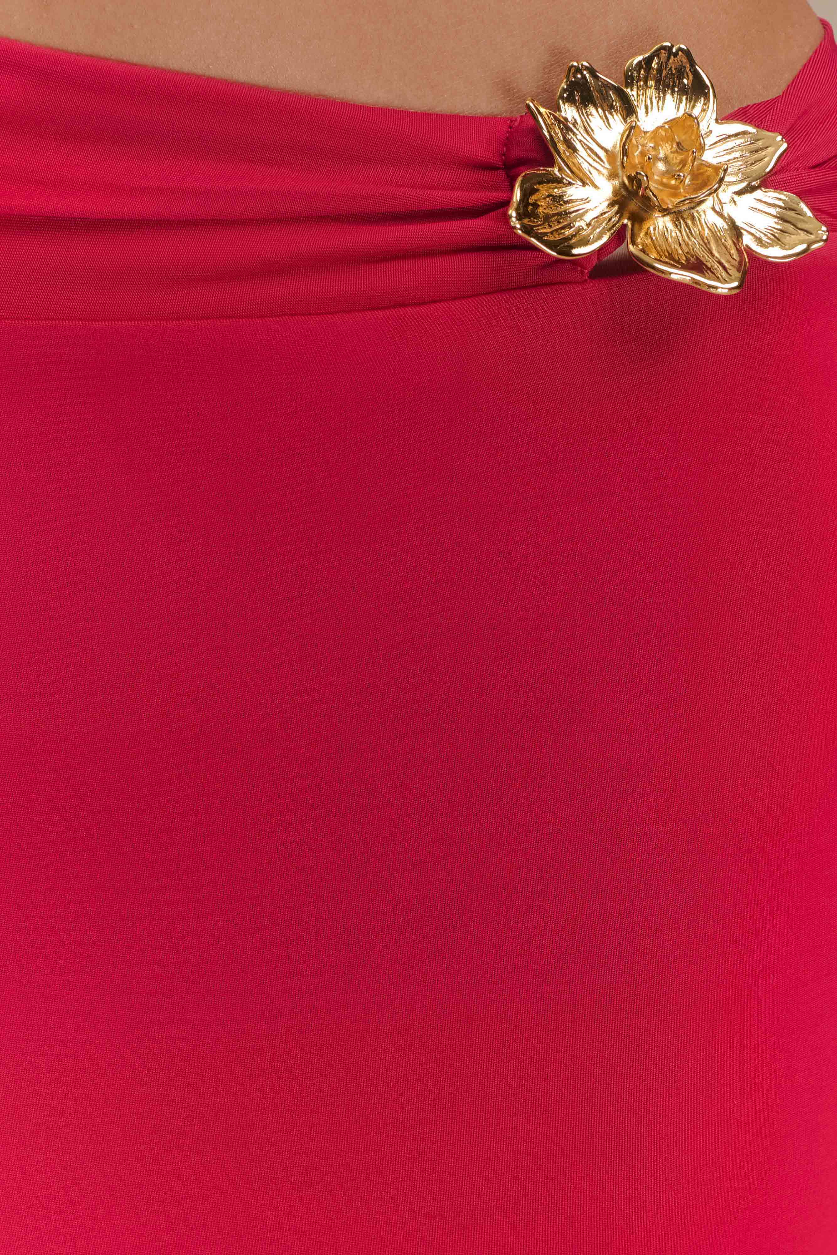 Ainsley Asymmetrical Maxi Skirt With Floral Hardware - Fuchsia Pink、mySite、solidvoid