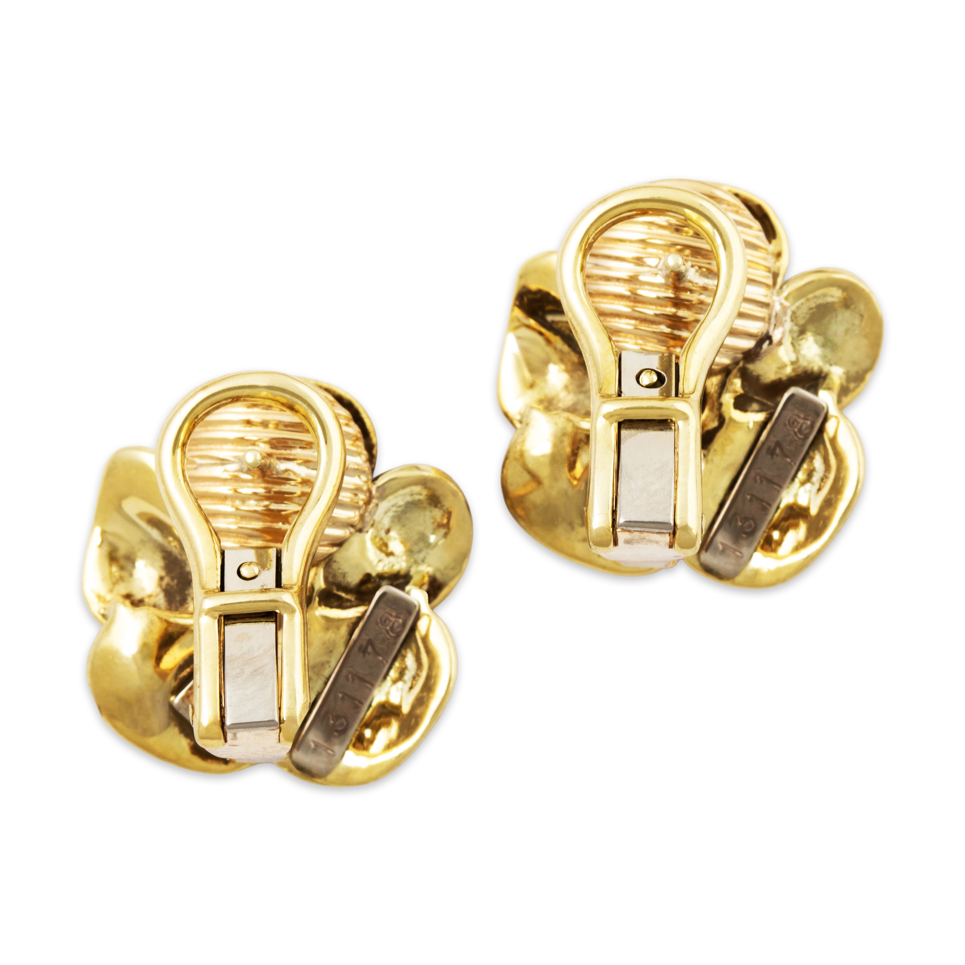 Vintage Jose Hess 14k Yellow Gold Diamond Enamel Purple Pansy Earrings、mySite、hinf8tx79