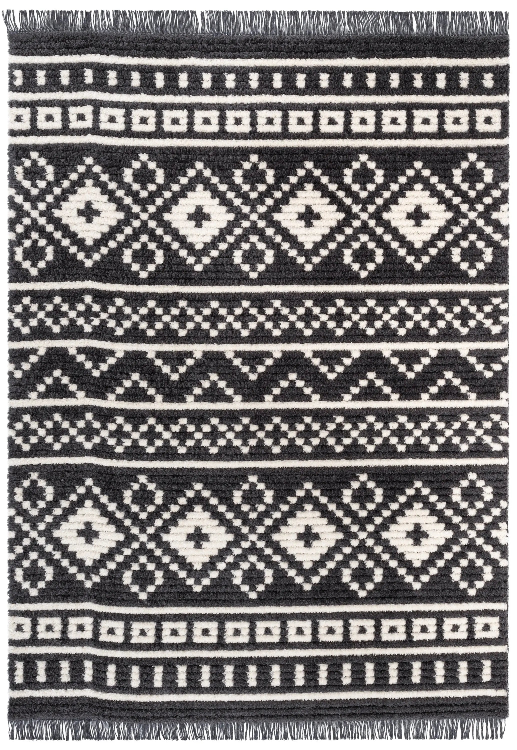 Nokomis Tribal Diamond Lattice Pattern Grey High-Low Textured Pile Rug、mySite、gigharbornorthrealestate