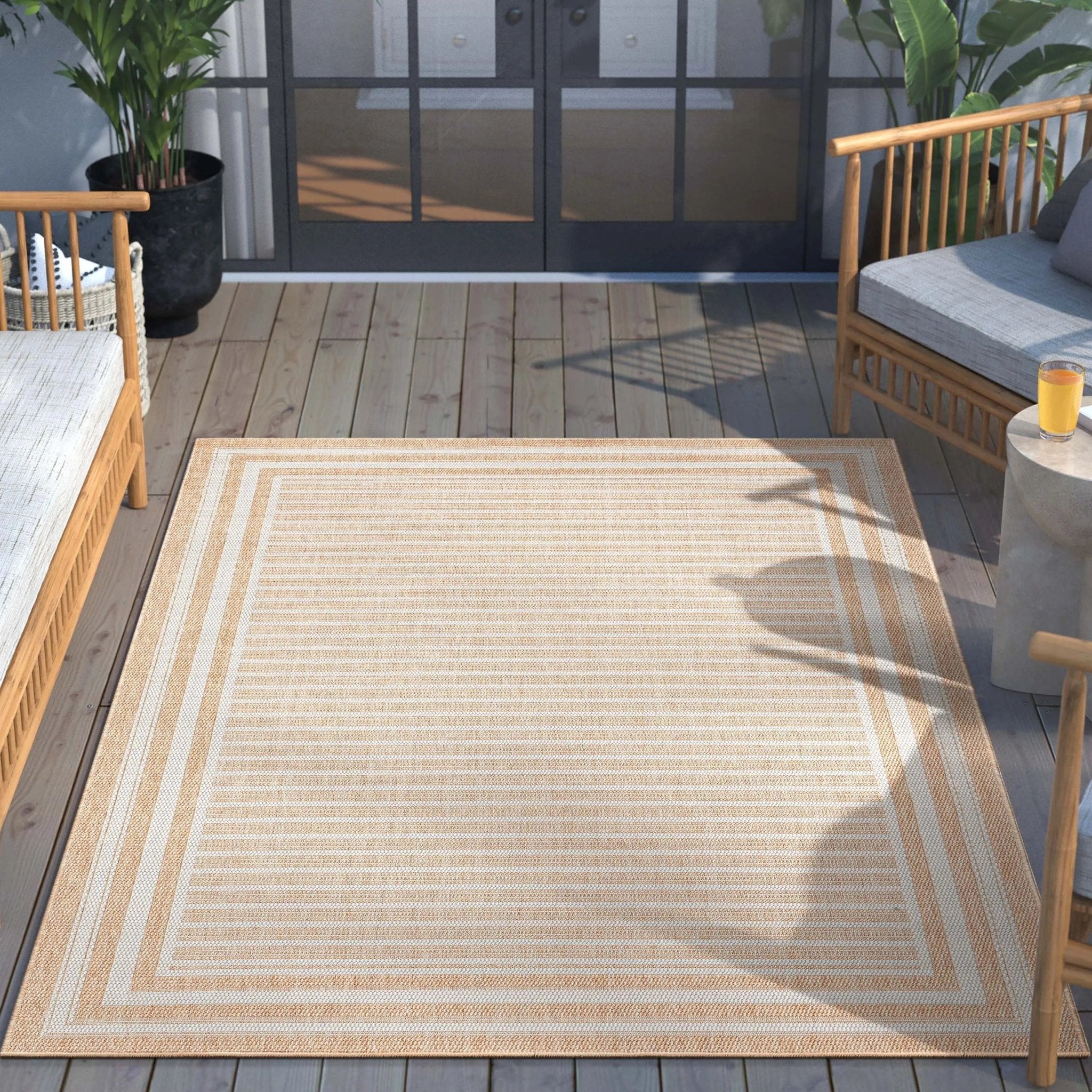Frankie Modern Stripes Indoor/Outdoor Beige Textured Rug、mySite、gigharbornorthrealestate