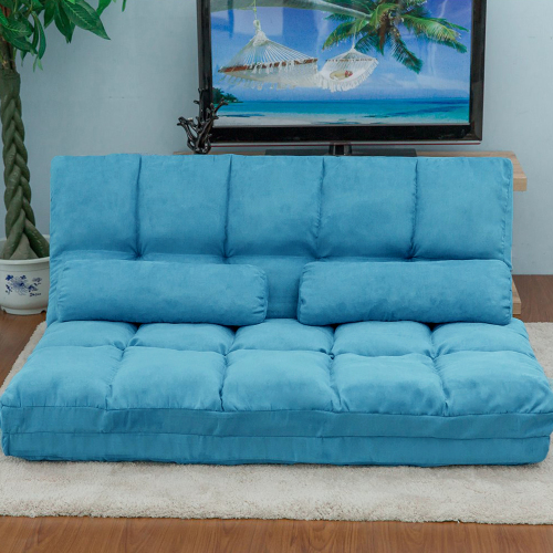 Double Chaise Lounge Sofa Floor Couch and Sofa with Two Pillows (Blue)、、casual