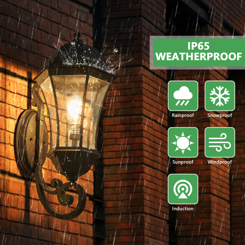 27"(H) 1-Pack Outdoor Wall Lantern with Dusk to Dawn Sensor, Black Weatherrproof Exterior Light Fixture with Clear Bubble Glass, Vintage Wall Sconce for Porch, Patio, Entryway, and Garage (No Bulb)、、eastwooduniform