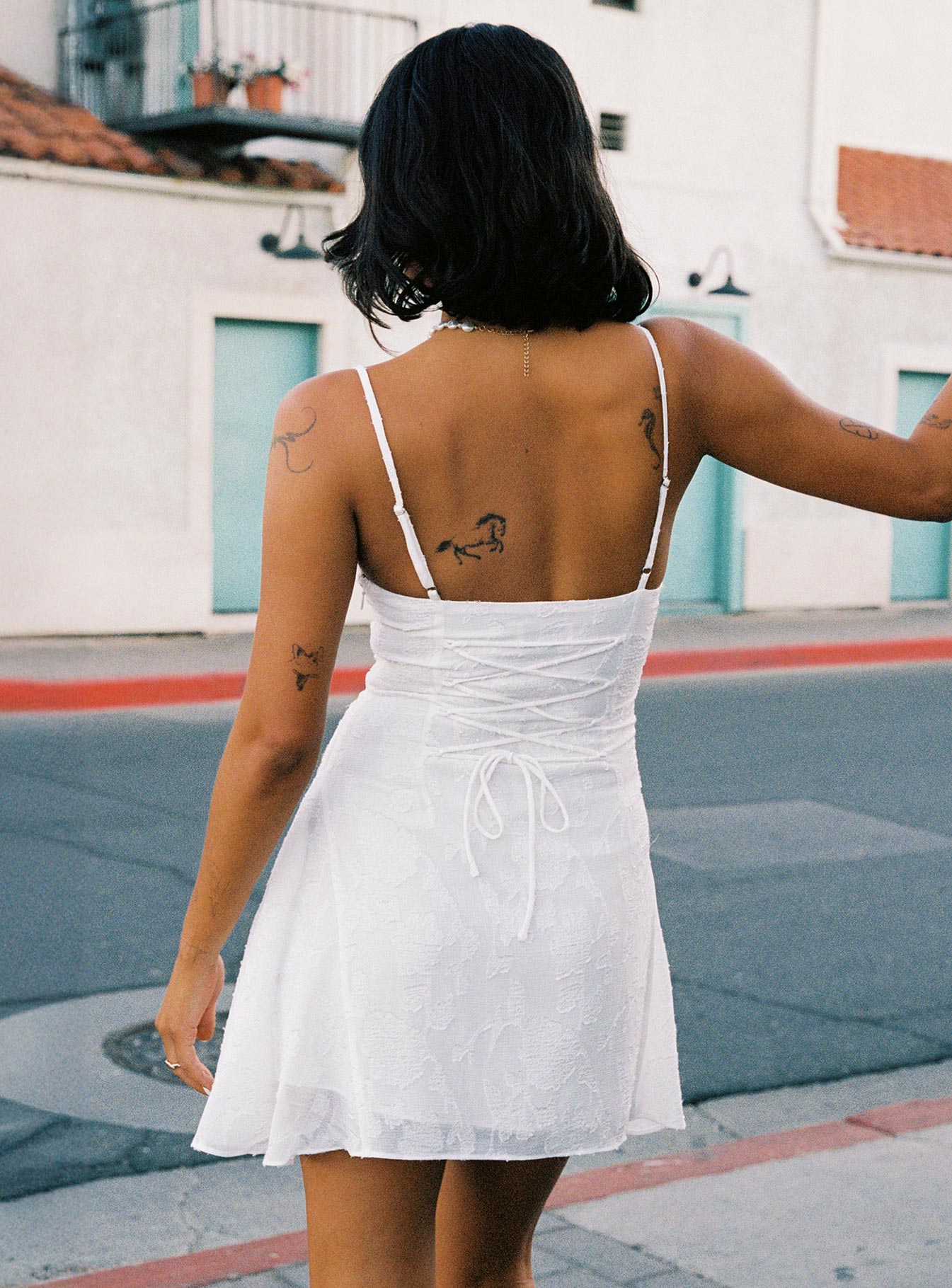 Wispie Lace Up Mini Dress White、mySite、solidvoid