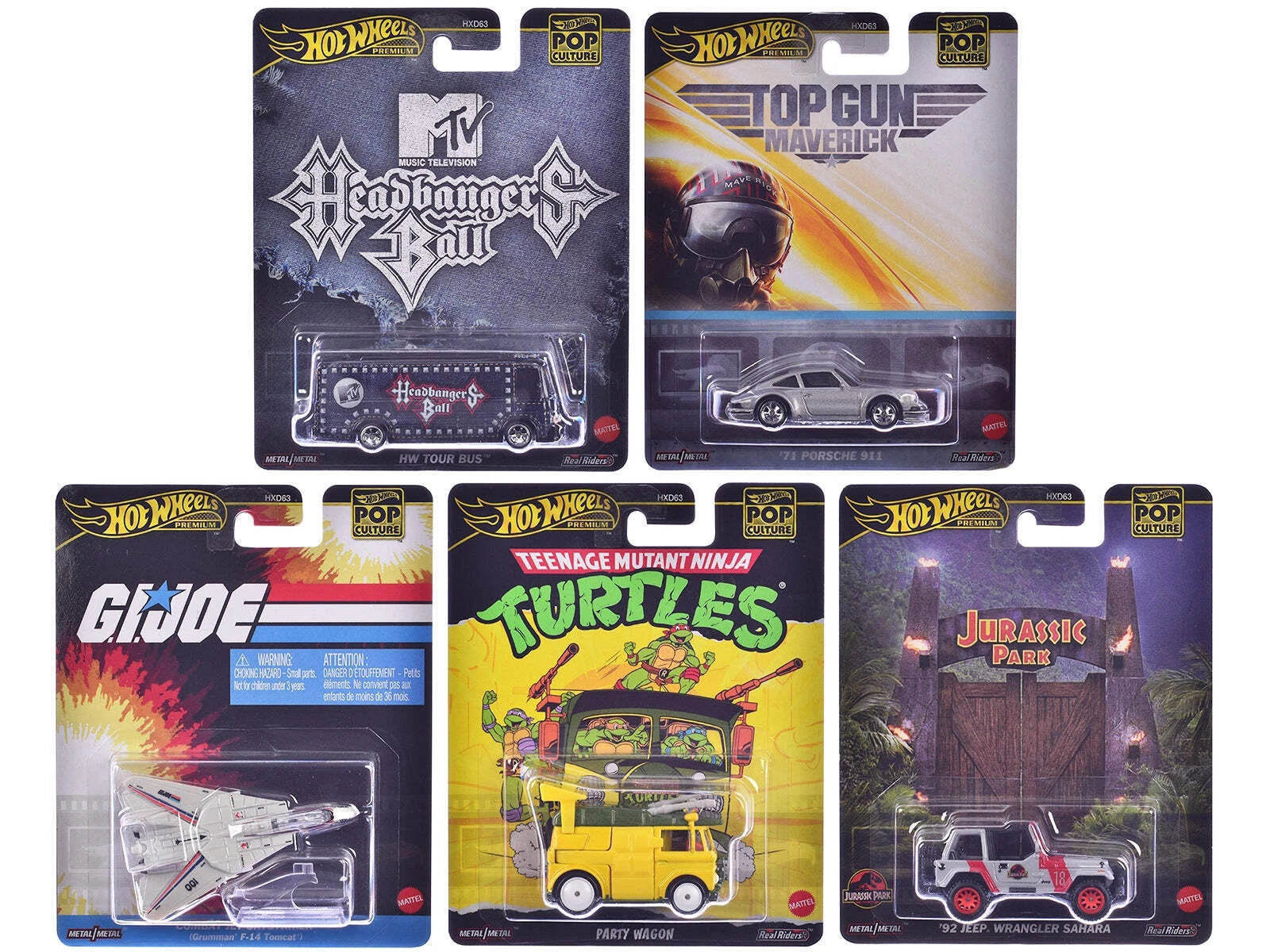 New! Complete 5 Car Set from Case K * 2025 Hot Wheels Pop Culture Top Gun, GIJOE, Jurassic、mySite、hgirdovlk