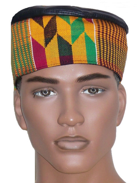 Hand Made Leather-Look With Handwoven Kente Hat-DPH344、mySite、solidvoid