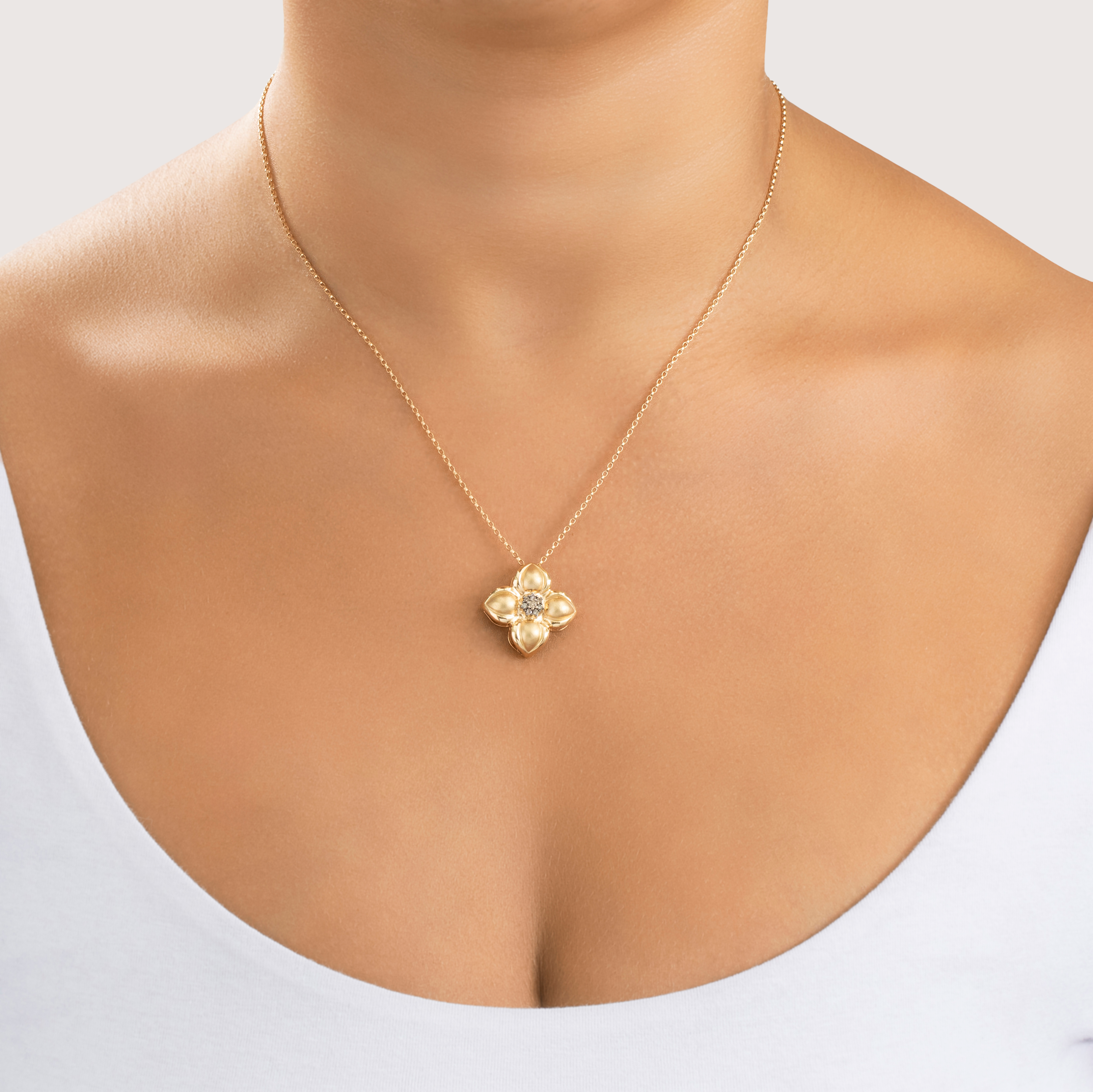 Vintage 14k Yellow Gold Champagne Diamond Floral Slide Pendant、mySite、hinf8tx79