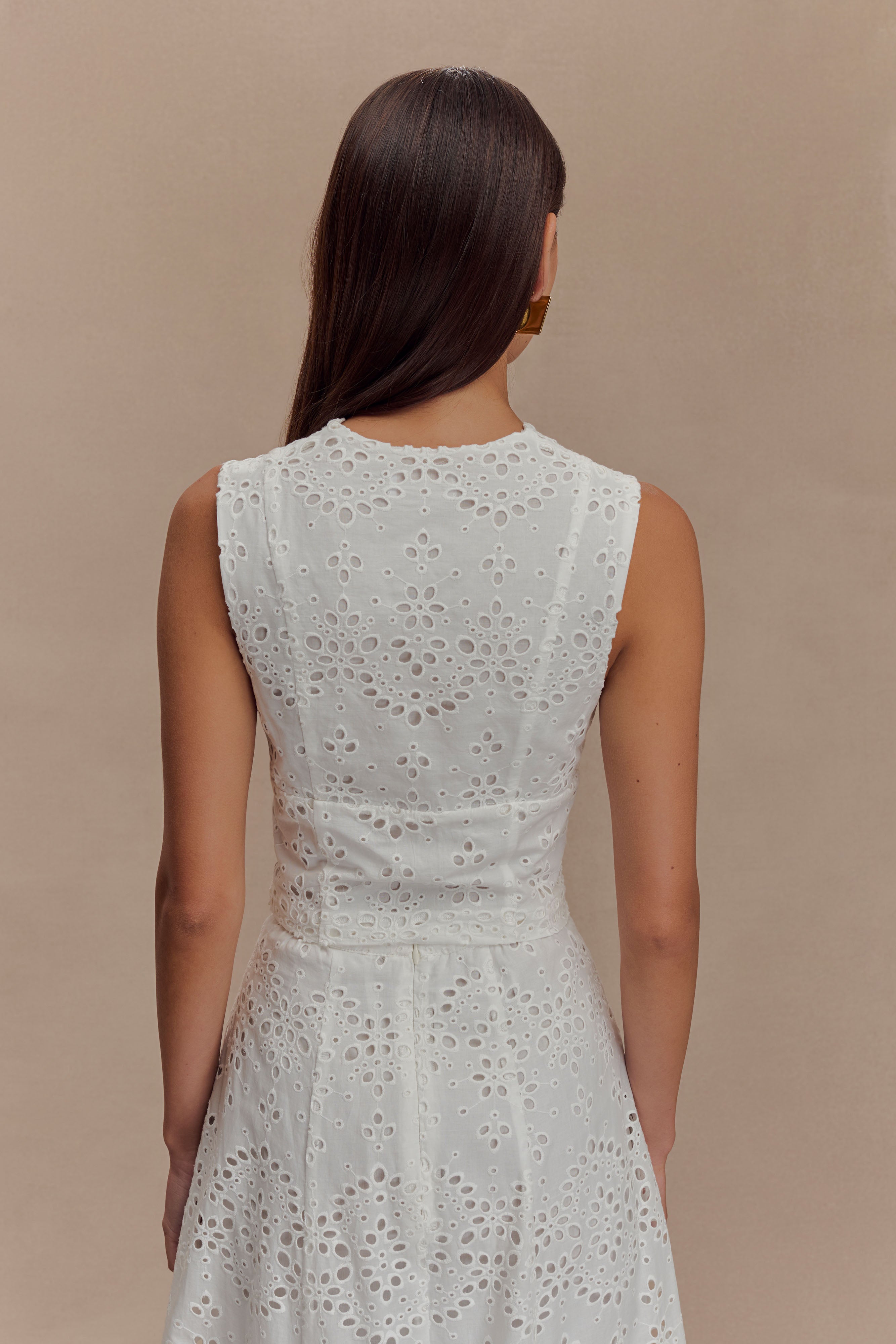 Arla Sleeveless Broderie Top - White、mySite、solidvoid