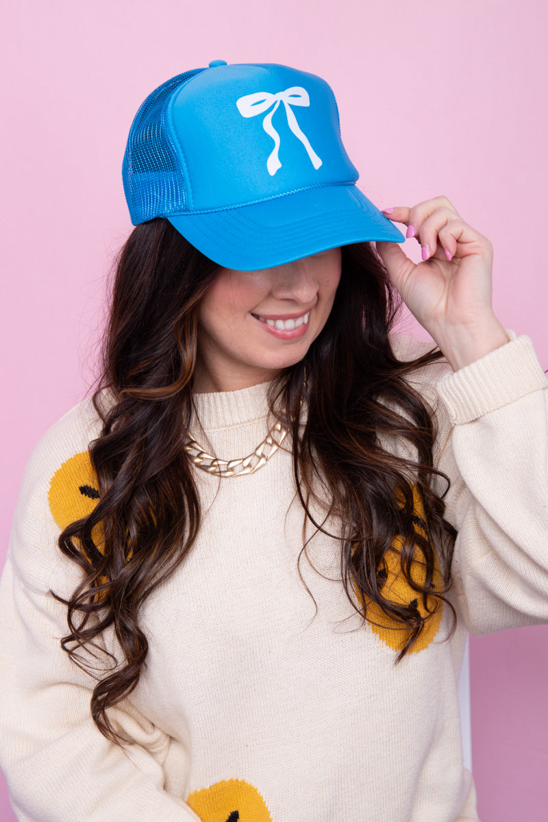 Preppy Bow Trucker Hat - Bright Blue、mySite、hinf8tx79