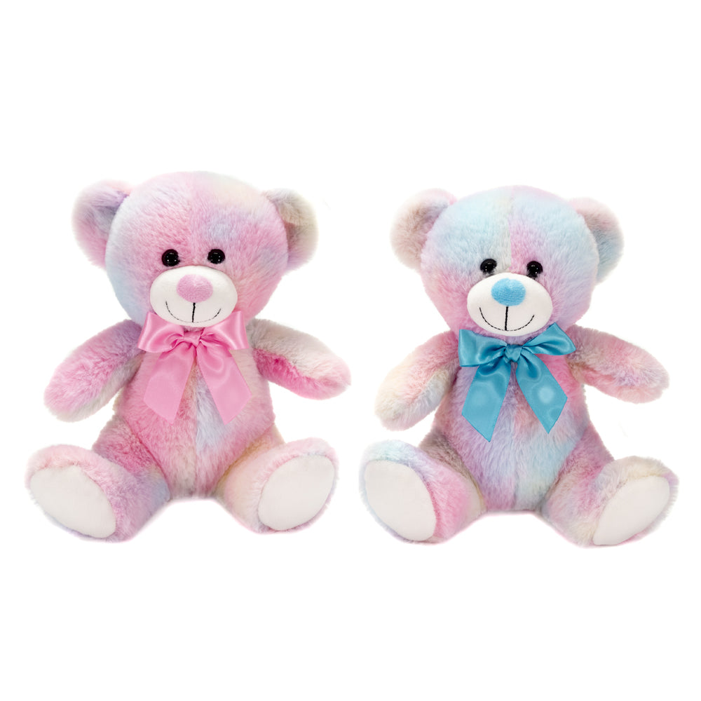 8IN SITTING TIE DYE BEAR WITH 2 ASST. RIBBON PINK AND BLUE、mySite、g9winljtr