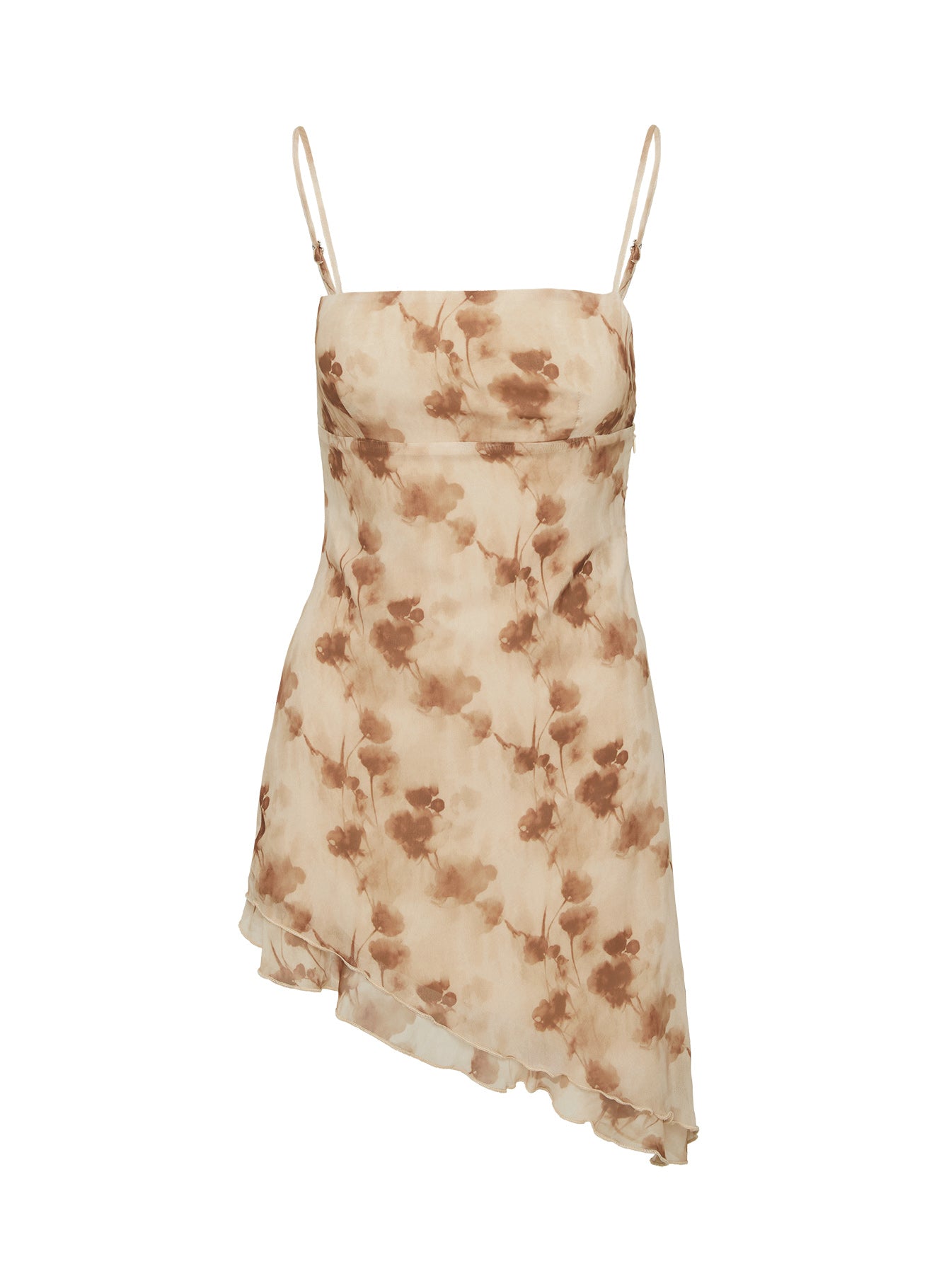 Quinns Asymmetric Mini Dress Beige / Floral、mySite、solidvoid