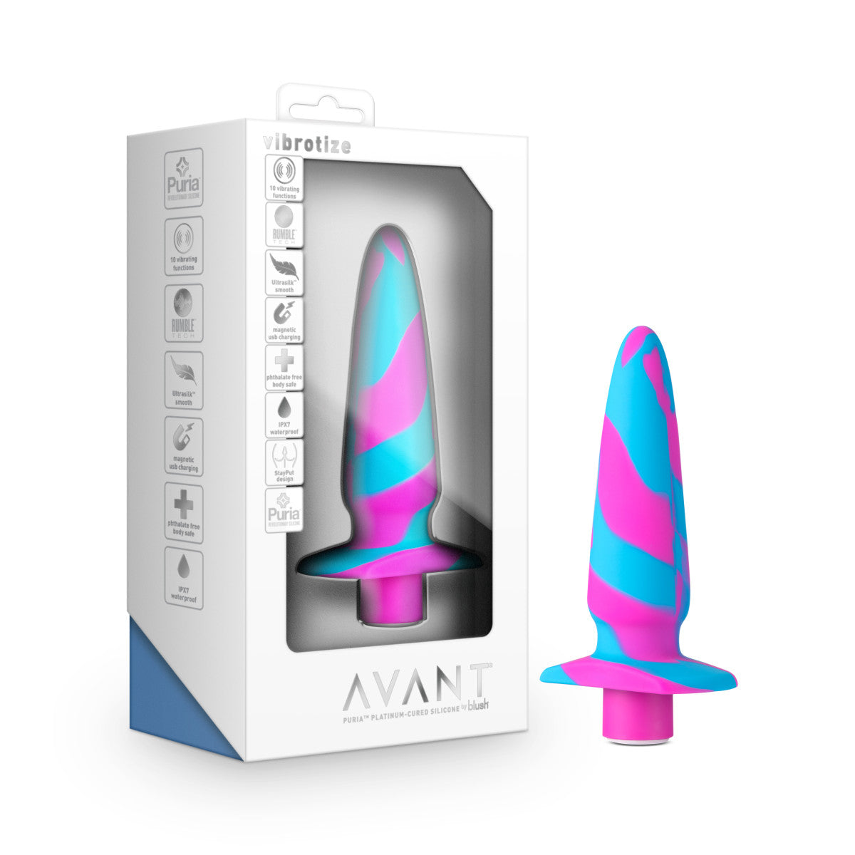 Avant By Blush® | Vibrotize Fuchsia: Artisan 5 Inch Powerful Vibrating Stayput™ Butt Plug - Elegantly Made with Smooth Ultrasilk® Purio™ Silicone、mySite、bottomscart
