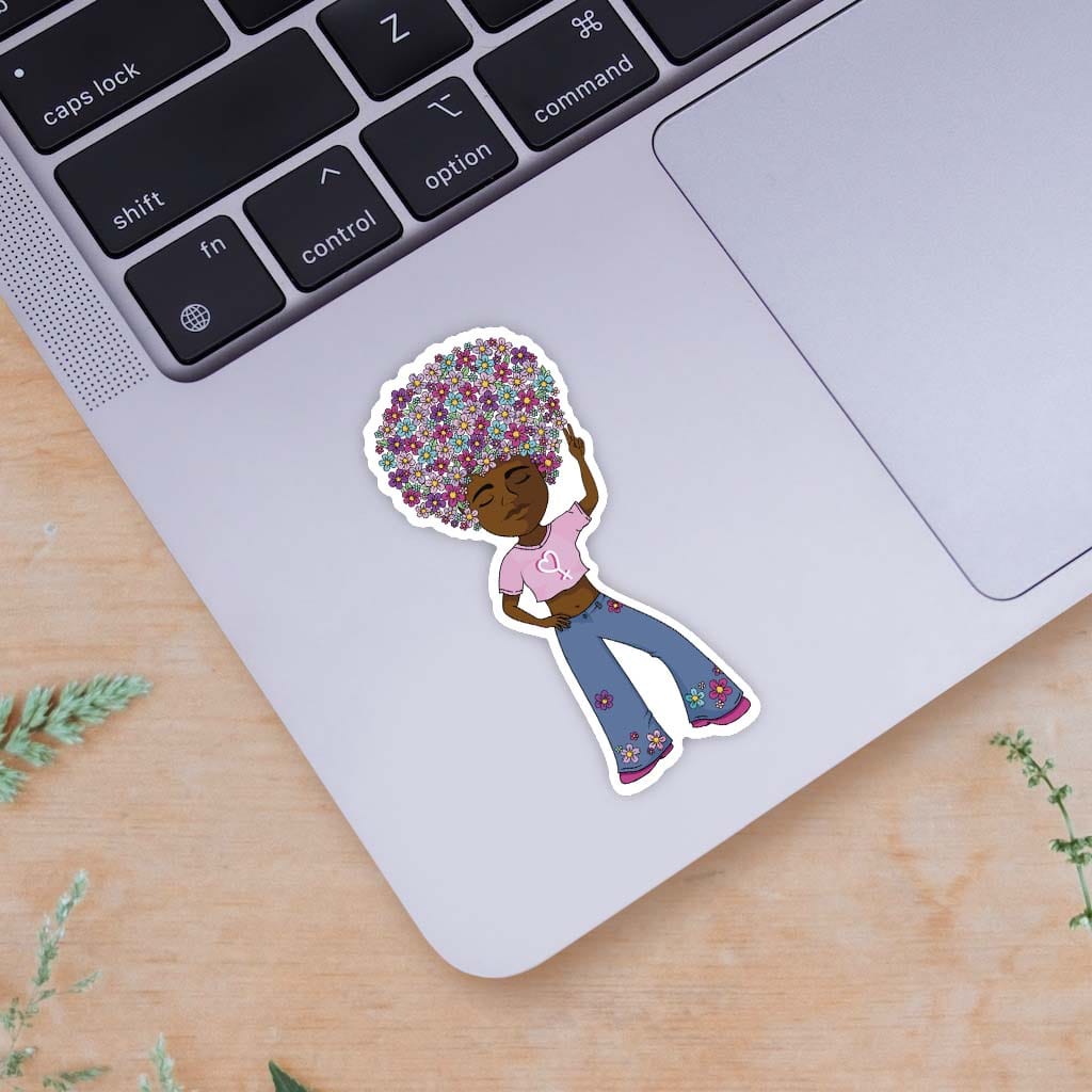  Groovy Girl With Flower Hair Sticker、mySite、elrpsem3k