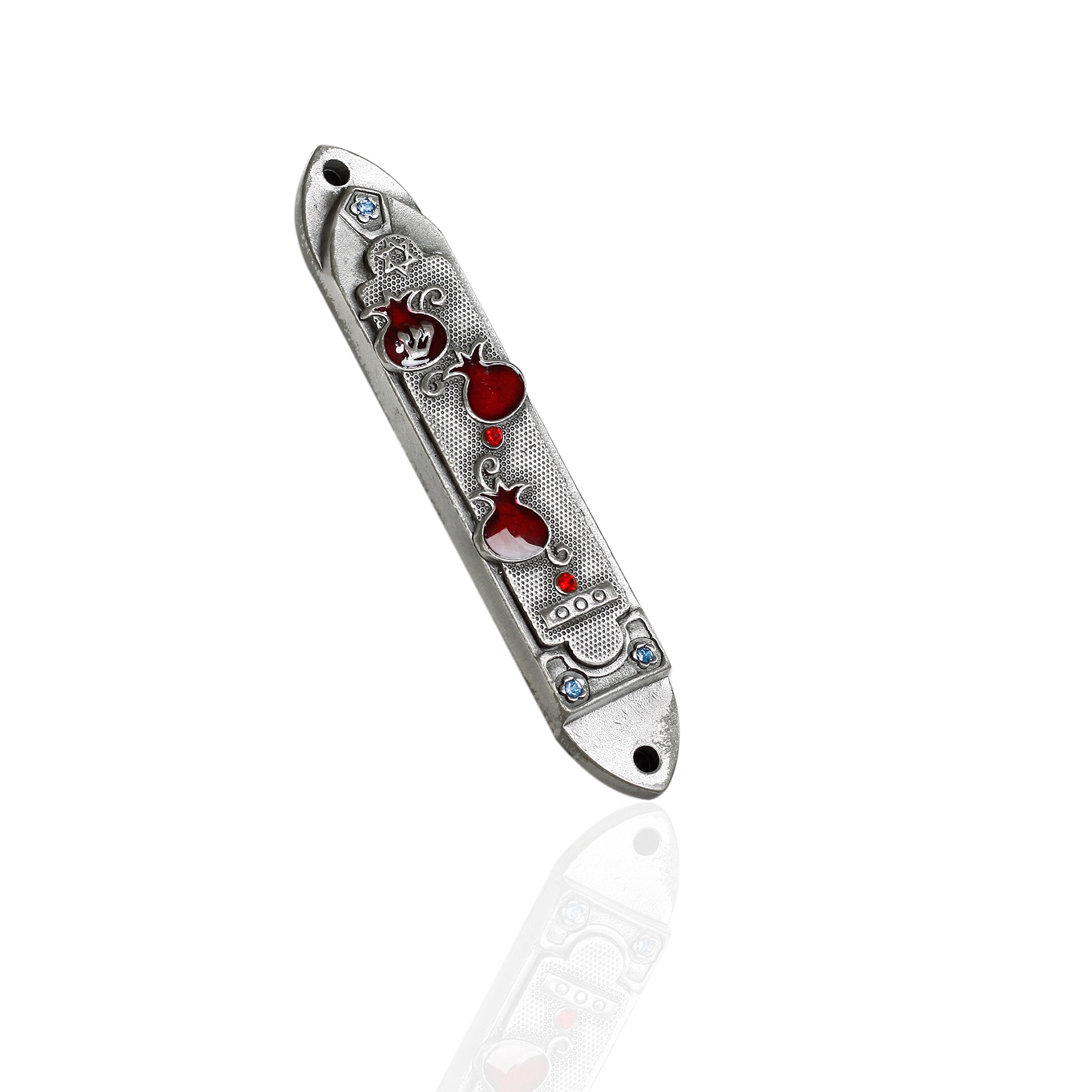 Pewter enameled Pomegranate with Blue and red and Blue Stones - Mezuzah (3.5 Inches with Scroll)、mySite、topwebapps