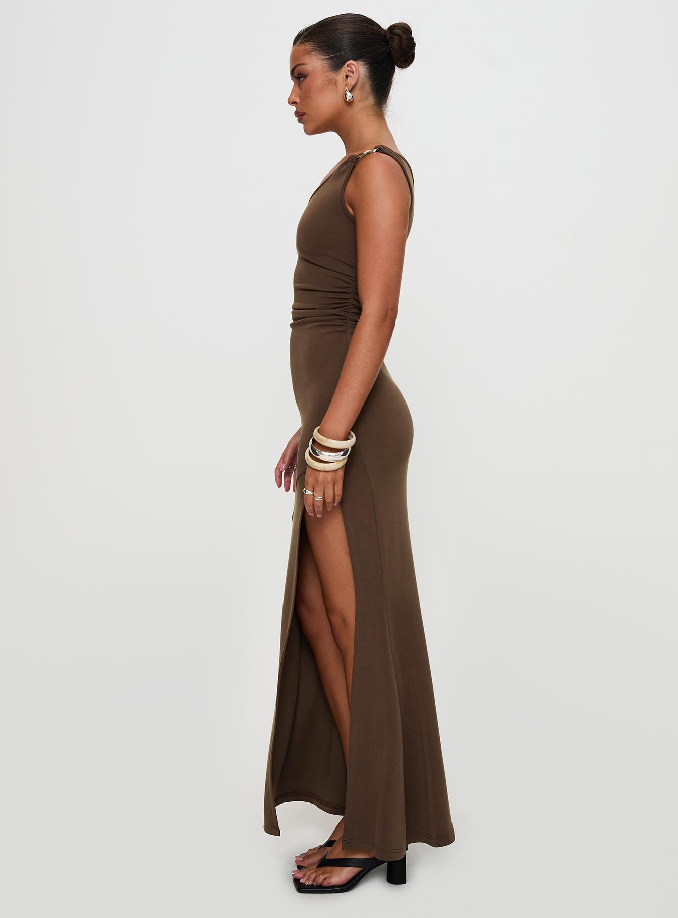 Rios One Shoulder Maxi Dress Brown、mySite、solidvoid