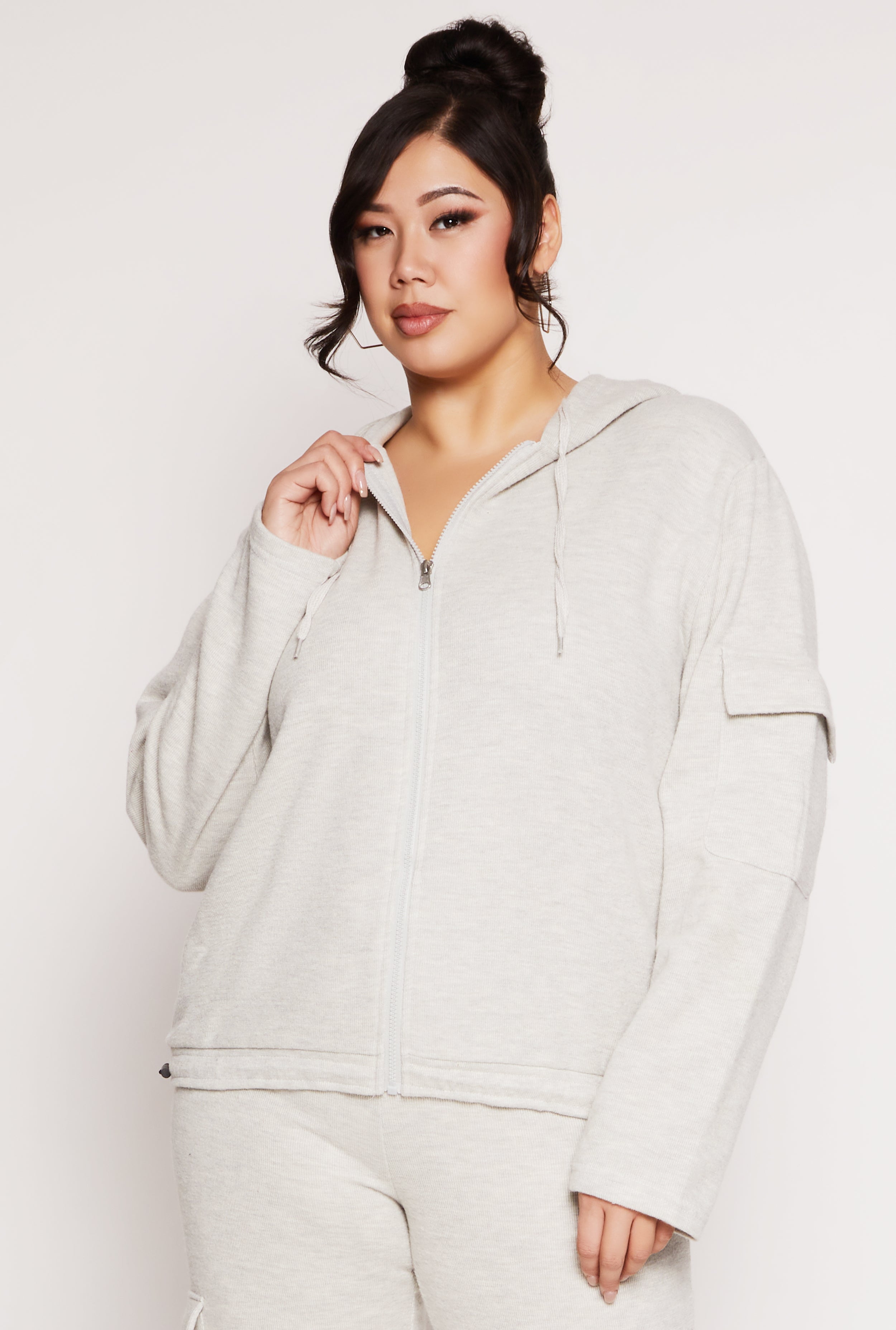 Plus Size Cargo Pocket Hooded Sweatshirt、mySite、camillekostekn