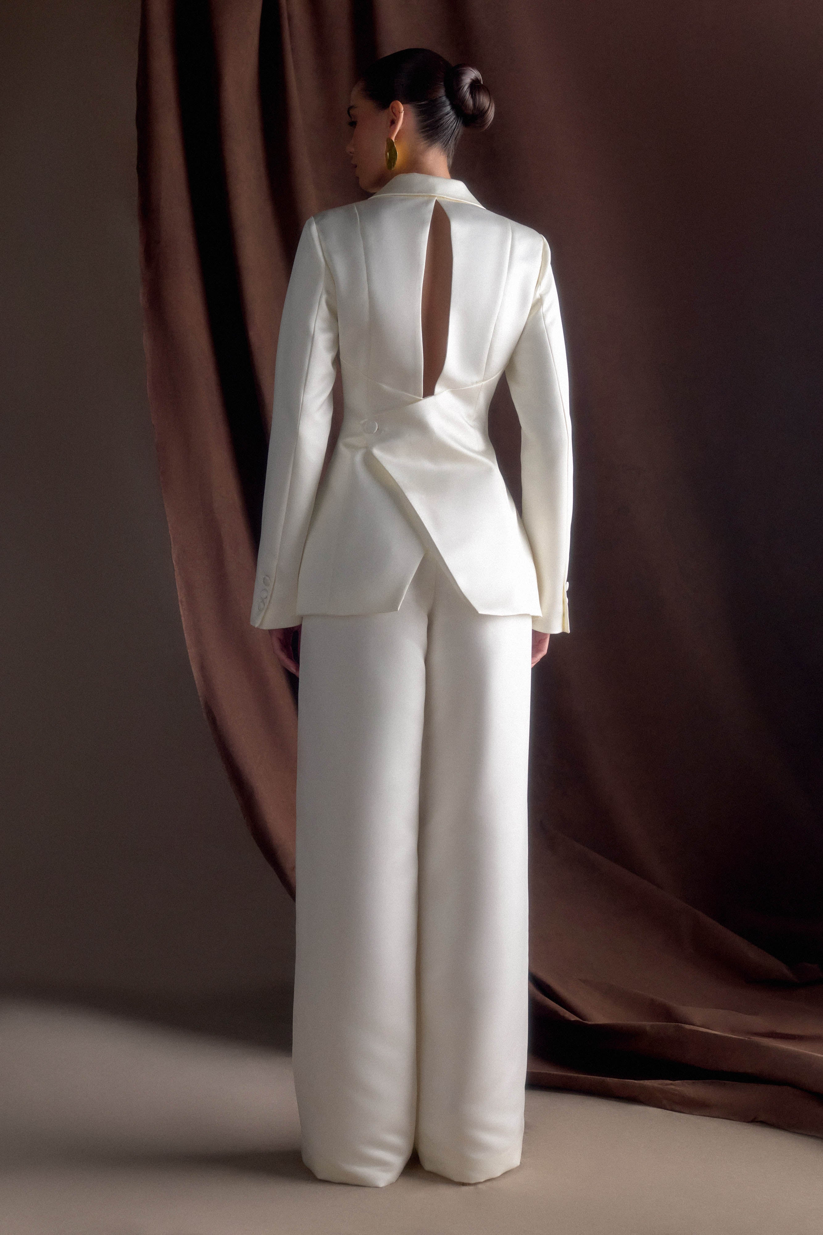 Ada Tailored Satin Blazer - Ivory、mySite、solidvoid