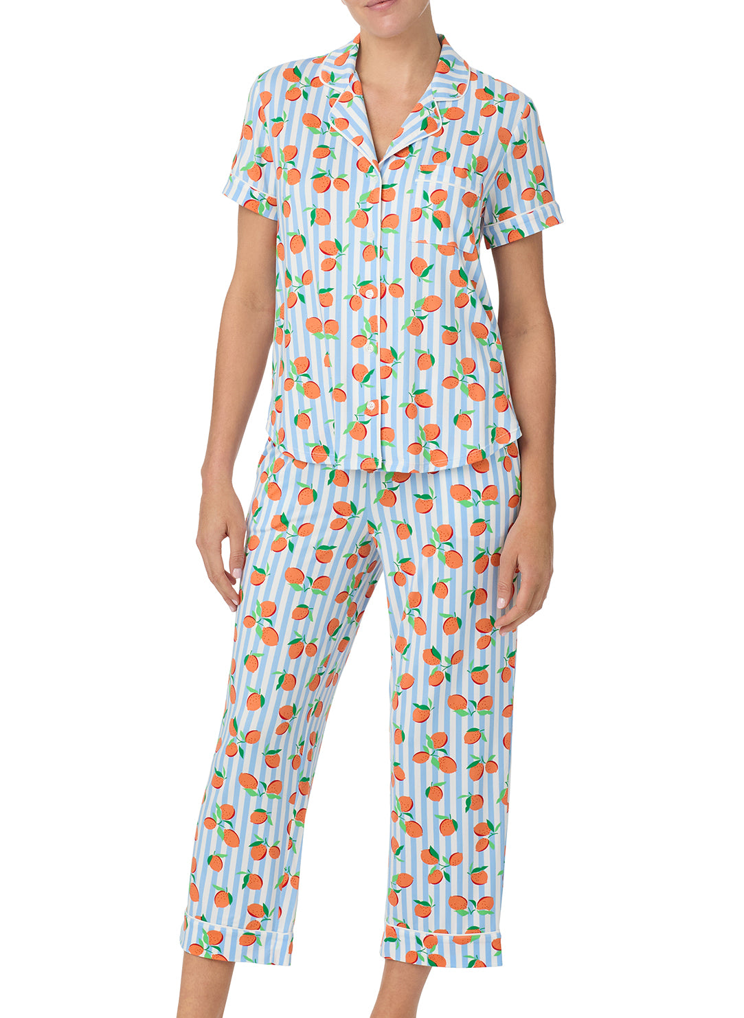  Tossed Oranges Blue Short Sleeved Cropped Pajama Set、mySite、justintrudeaud