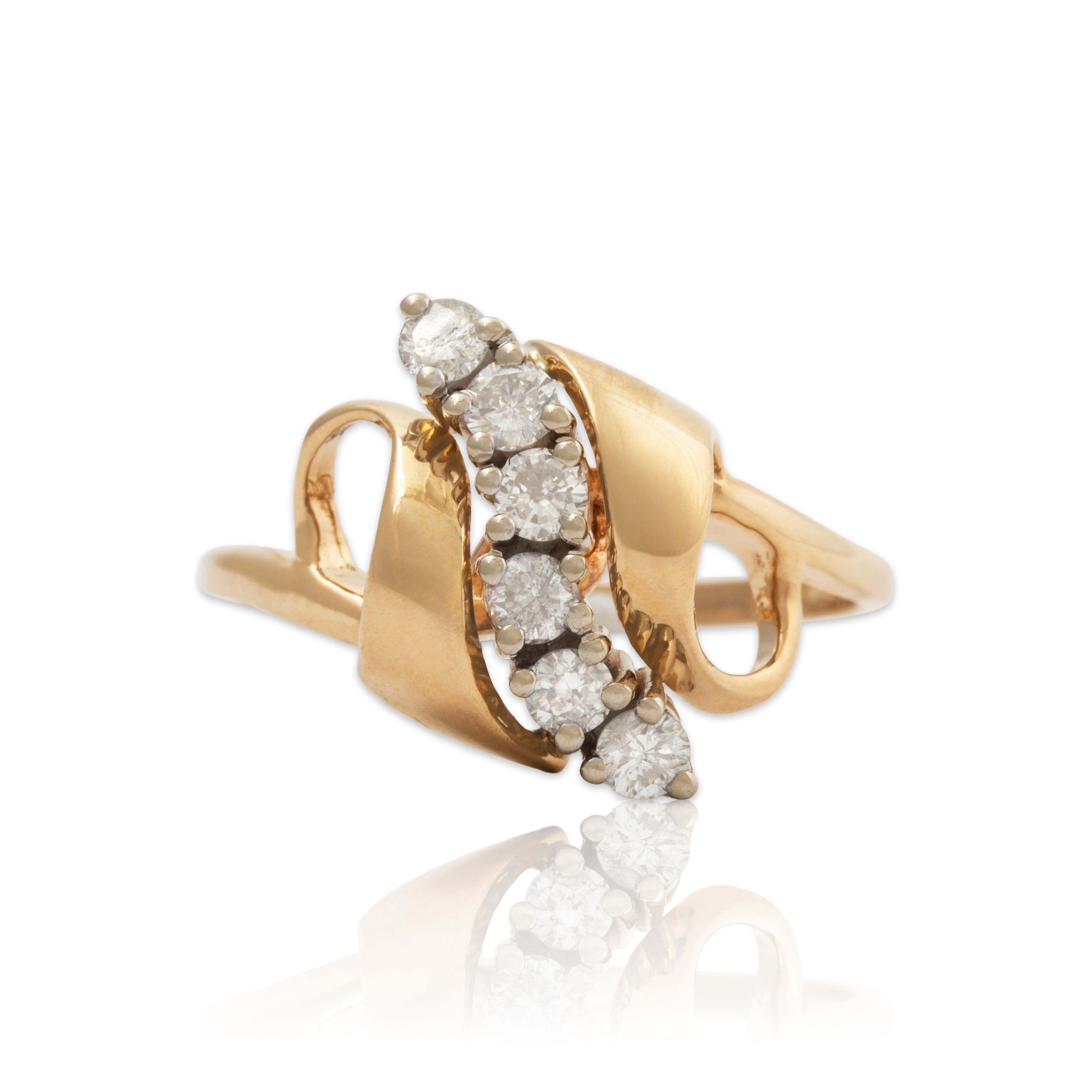 Vintage 14k Yellow Gold 0.414cttw Diamond Swirling Ribbon Ring 7.50、mySite、hinf8tx79