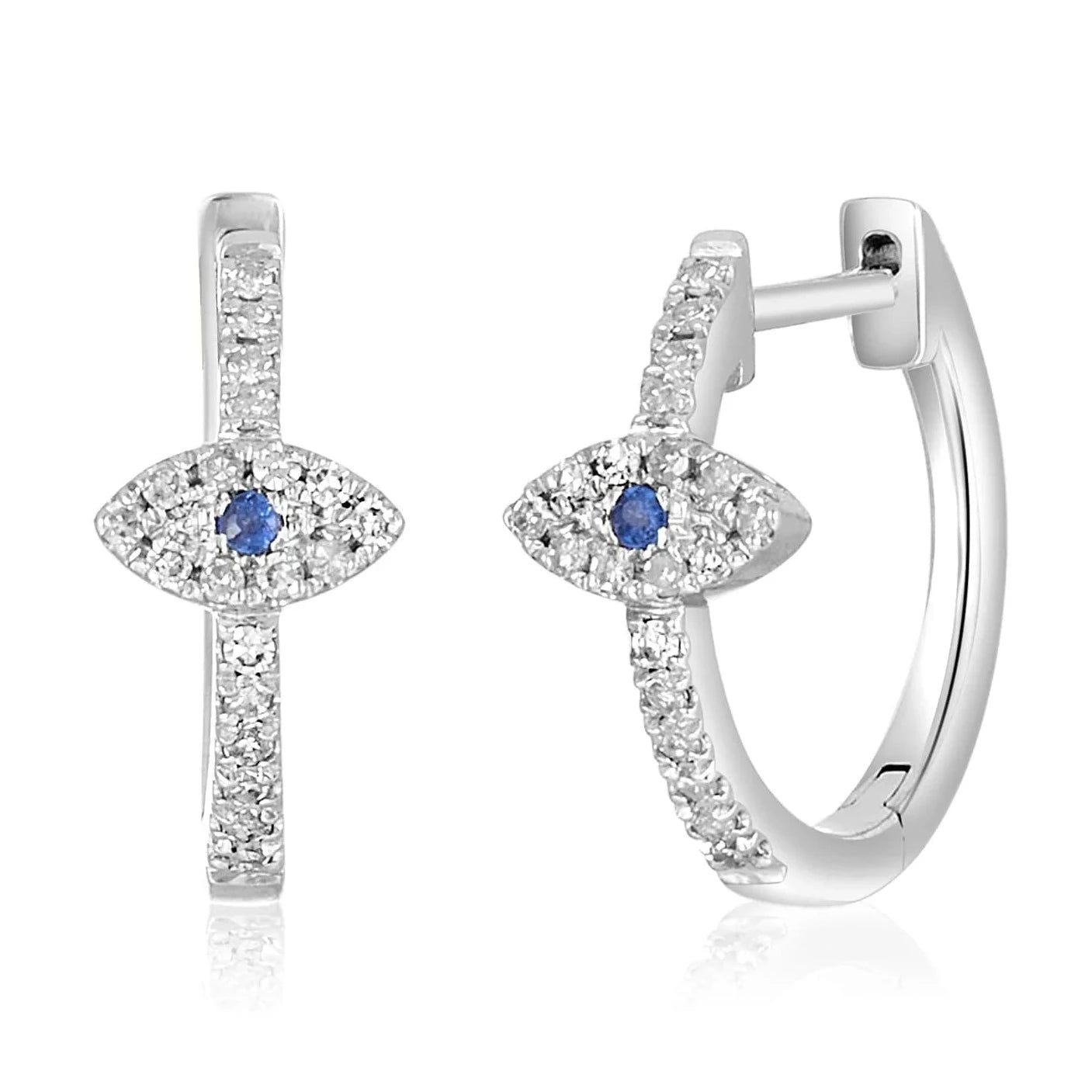 Evil Eye Sapphire and Huggie Hoop Diamond Earrings 14k - Yellow or White Gold、mySite、topwebapps