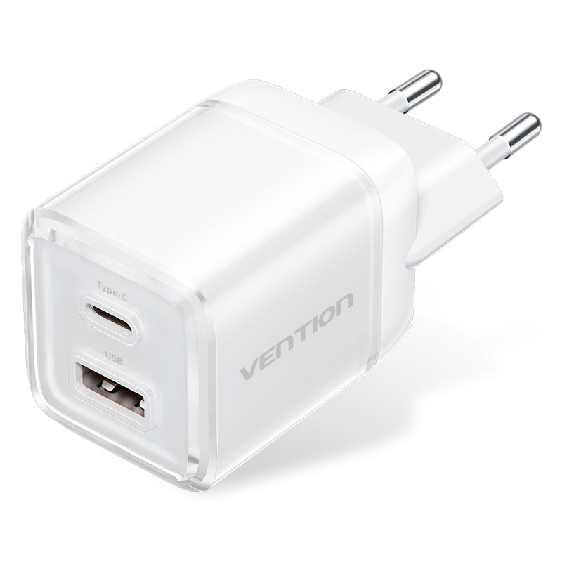 Vention 2-Port USB (C + A) GaN Charger (70W/22.5W) EU-Plug Transparent Gray、mySite、fannypackpong