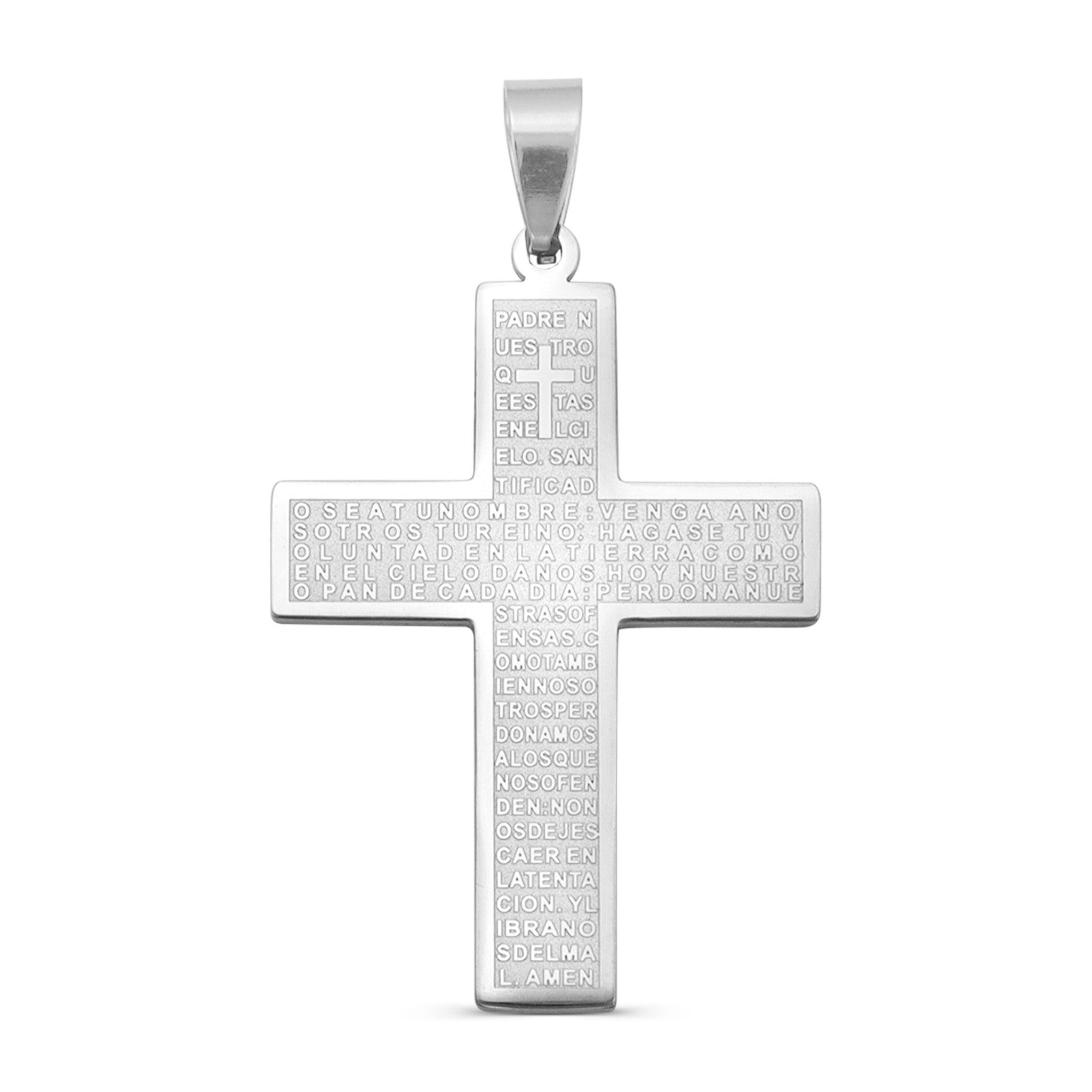 Large Padre Nuestro Spanish Lord's Prayer Spanish Stainless Steel Cross Pendant / PDL9002、mySite、dreamappss