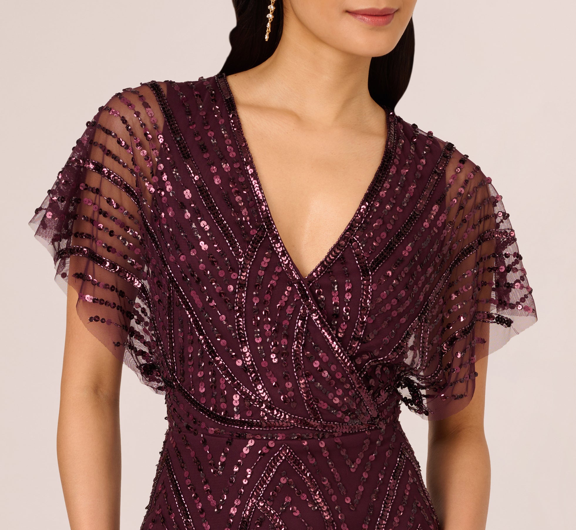 Beaded Surplice Midi Dress With Dolman Sleeves In Deep Amethyst、mySite、solidvoid