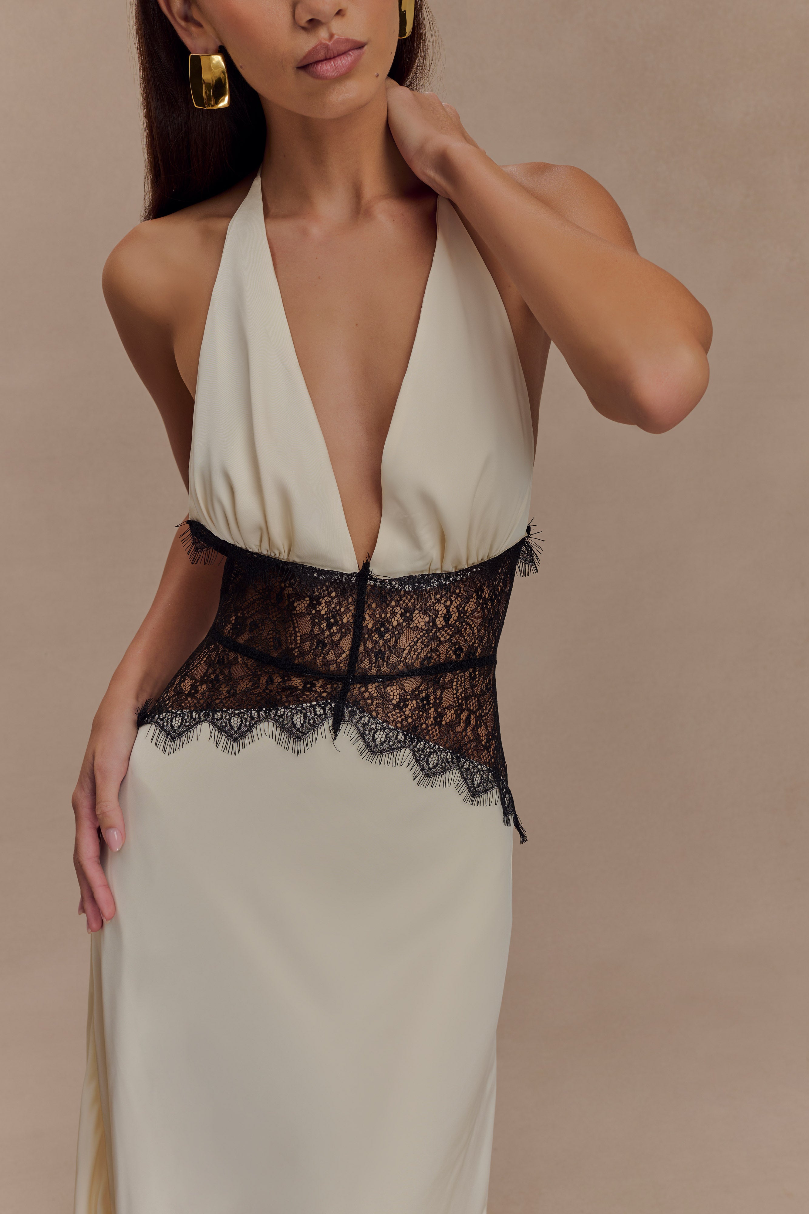 Dinah Lace And Satin Maxi Dress - Black/Ivory、mySite、solidvoid