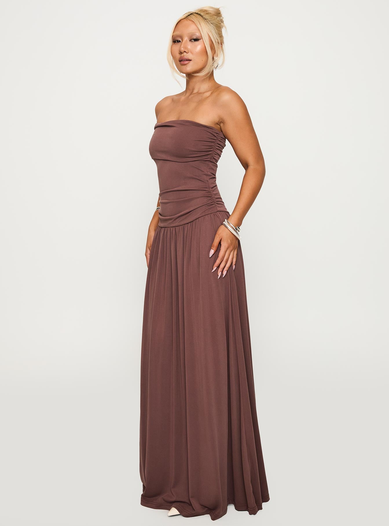 Decadence Strapless Maxi Dress Brown、mySite、solidvoid