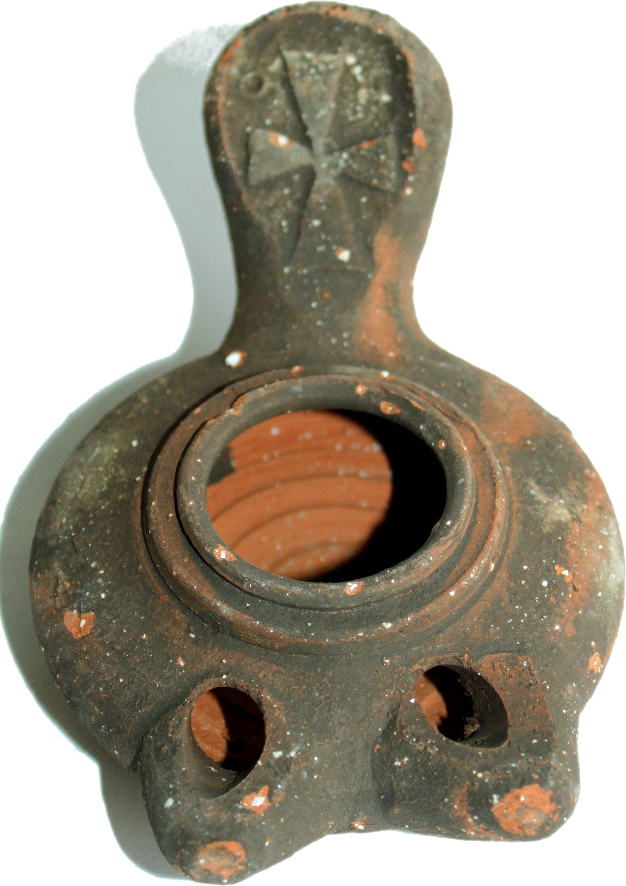 Antique Crusader two 2-wick Clay Oil Lamp - Herodian style ancient heritage lamp、mySite、topwebapps