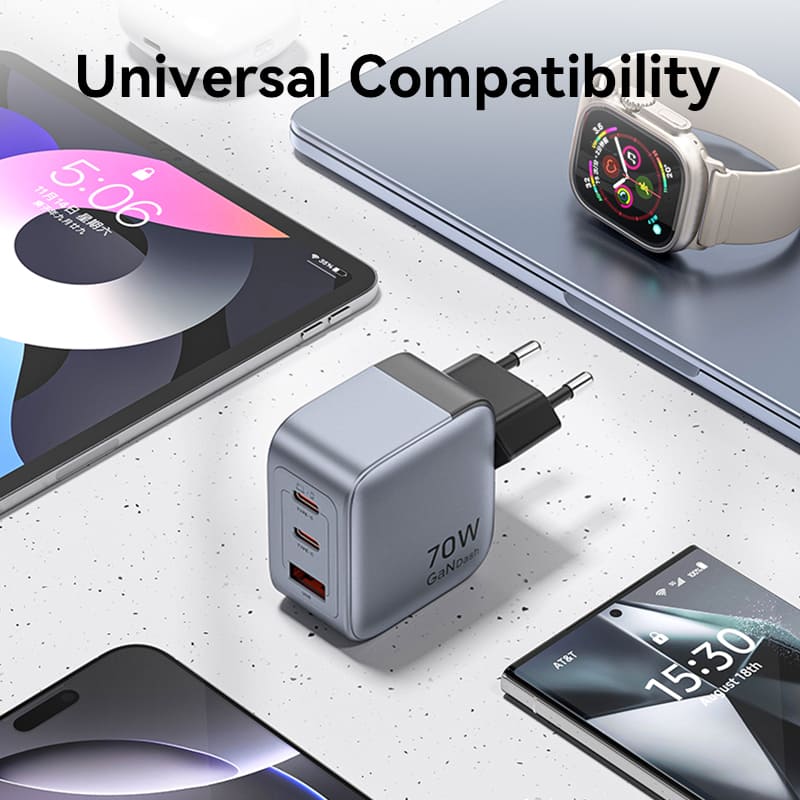 Vention 3-Port USB (C+C+A) GaN Charger (70W/70W/22.5W) EU-Plug、mySite、fannypackpong