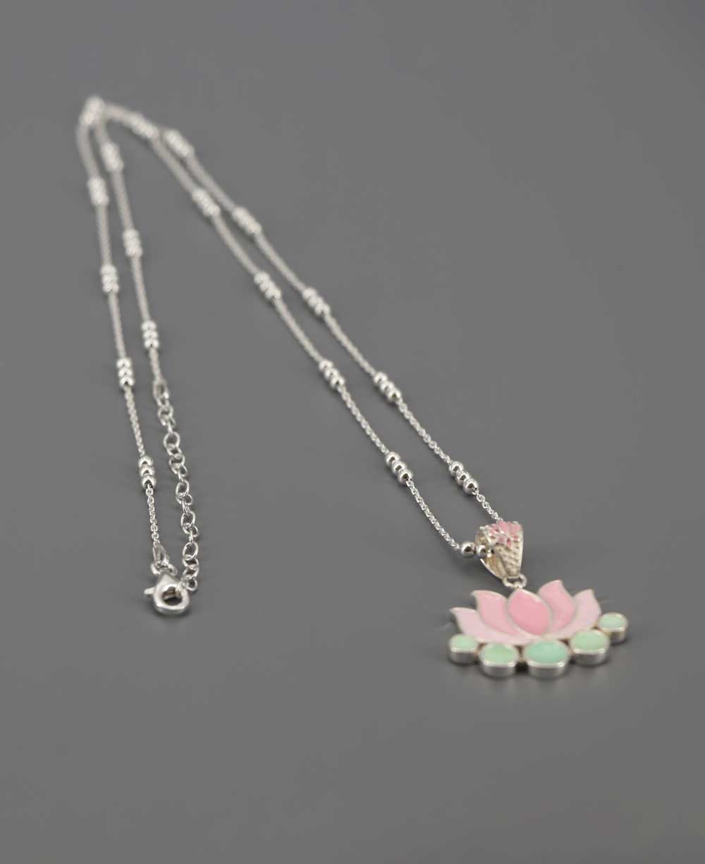 Sterling Silver Lotus Necklace with Enamel Work、mySite、topwebapps