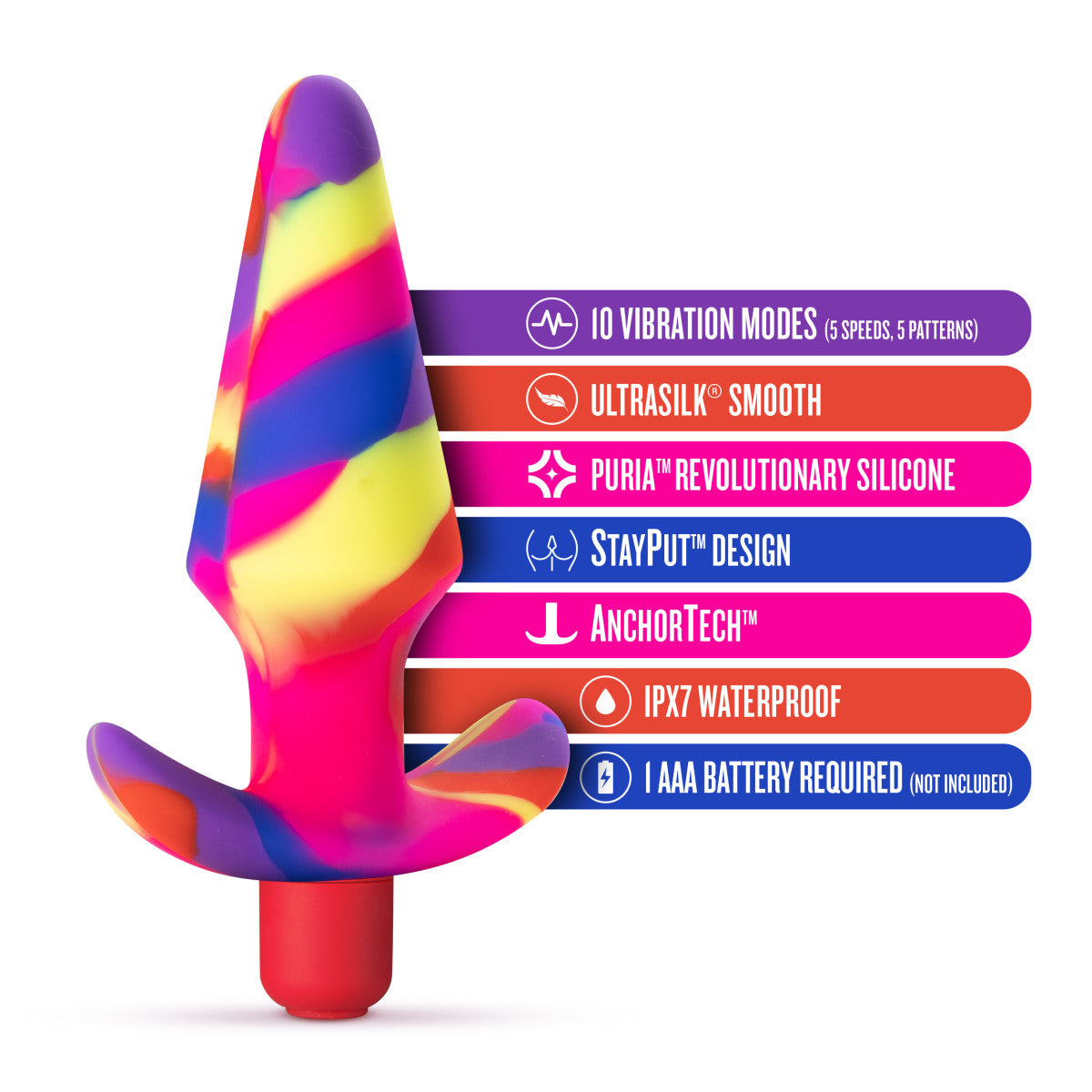 Avant By Blush® | Free Spirit Scarlet: Artisan 5 Inch Vibrating Stayput™ Butt Plug - Elegantly Made with Smooth Ultrasilk® Purio™ Silicone、mySite、bottomscart