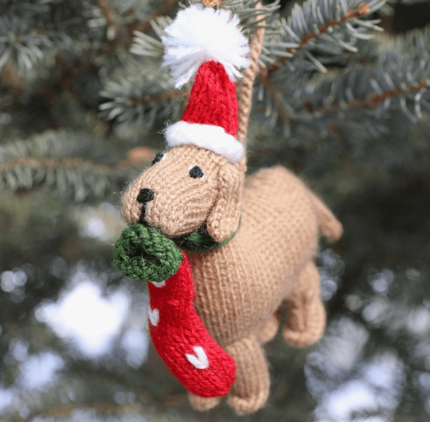 Festive Brown Doggies with PomPom Hat & Christmas Stocking Ornaments、mySite、g9winljtr