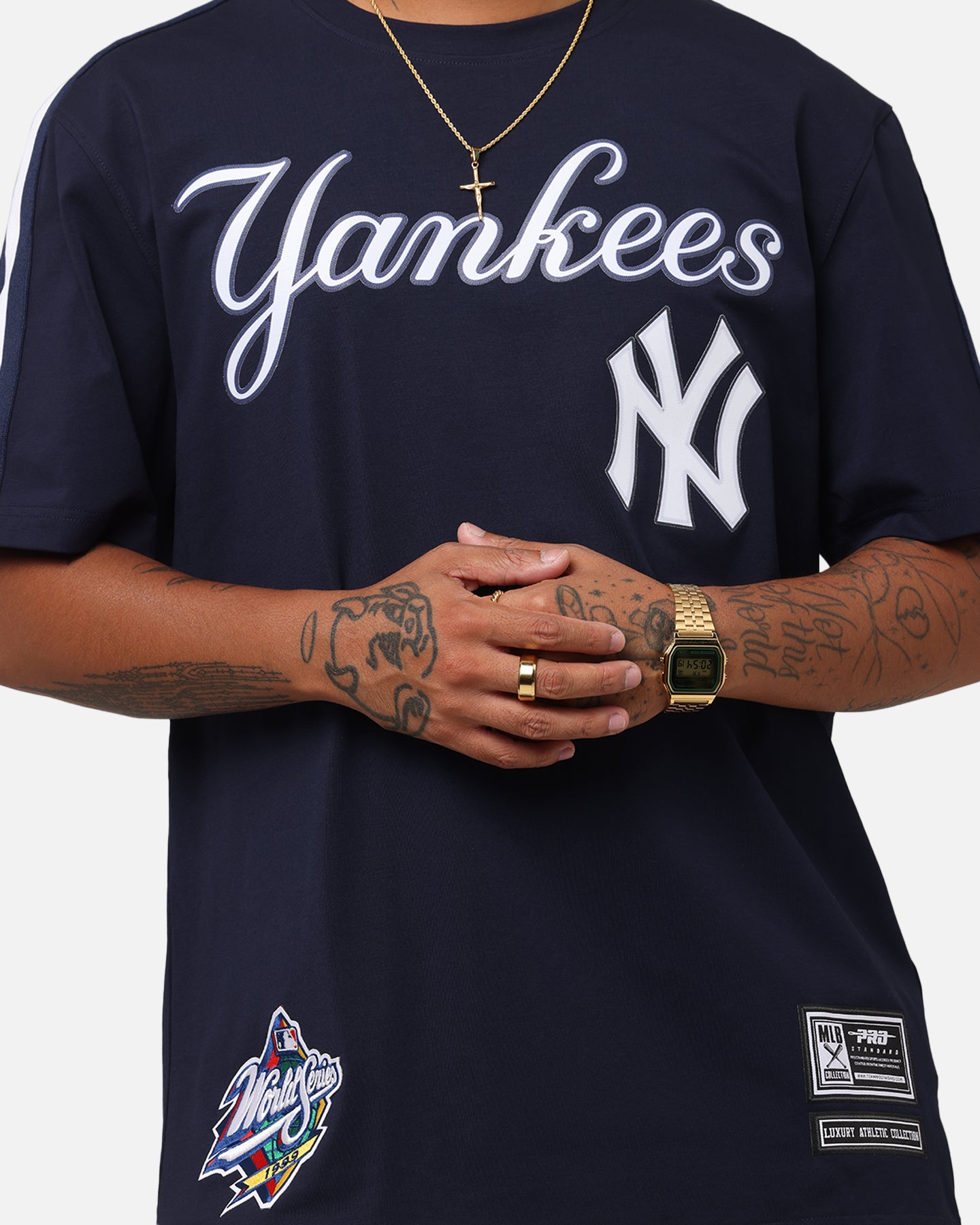 Pro Standard New York Yankees Classic Mesh Striped T-Shirt Midnight Navy、mySite、zt4zffjzw